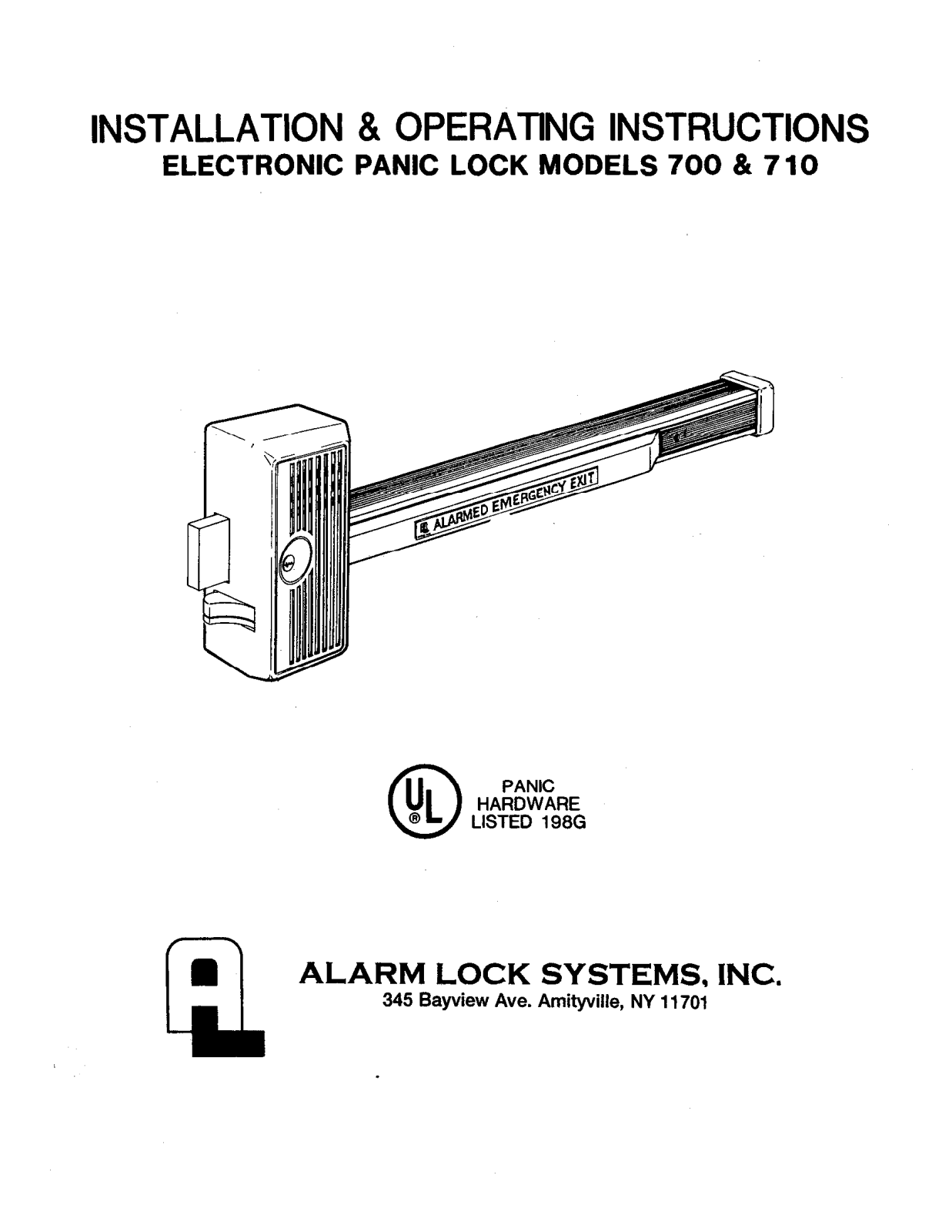 Alarm Lock 710, 700 Installation and Operating Instruction