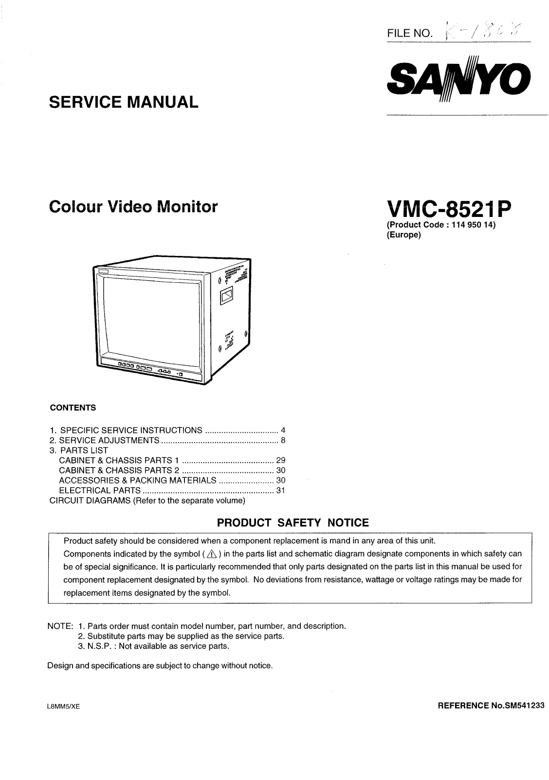 Sanyo VMC-8521P Instruction Manual