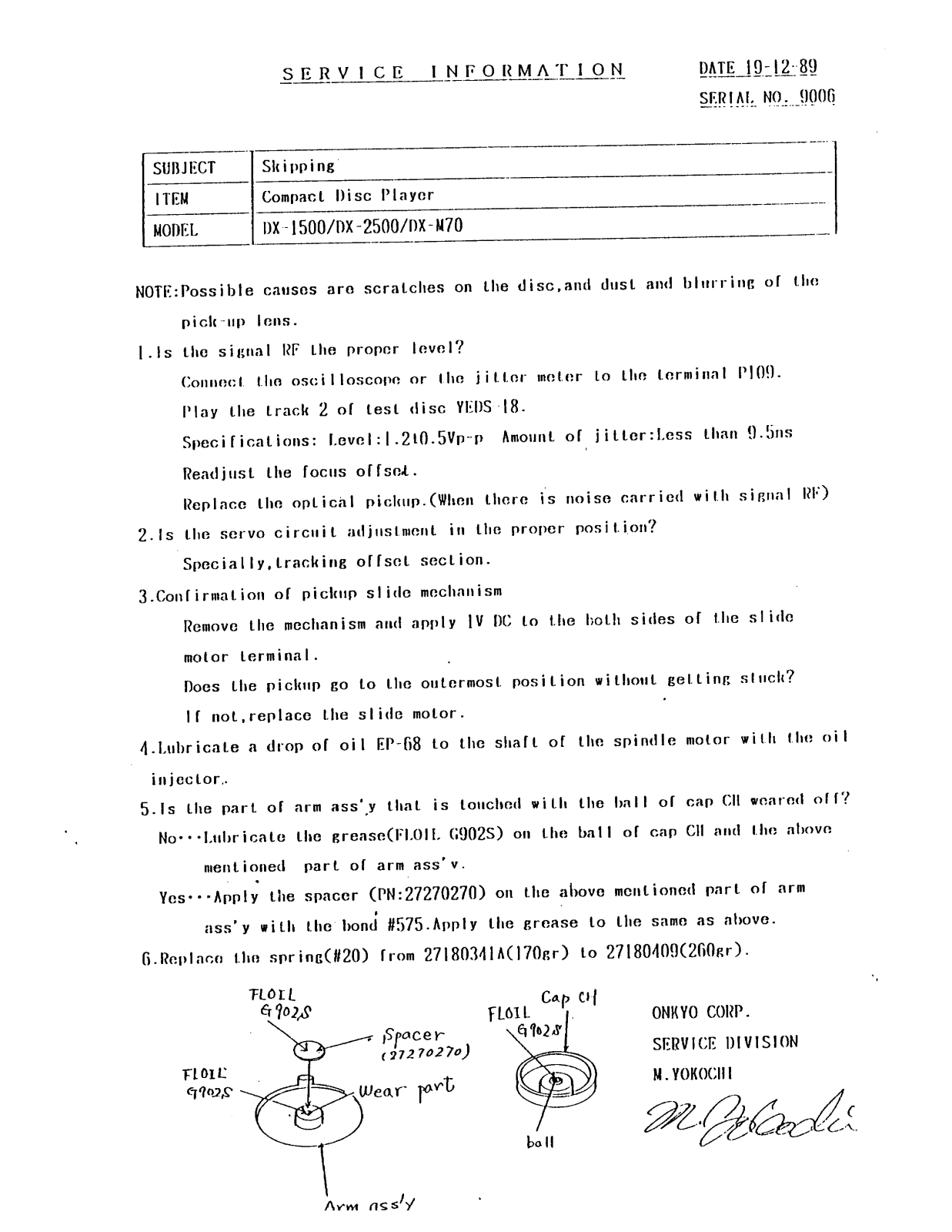 Onkyo DX 2500, DX m70 Service Manual