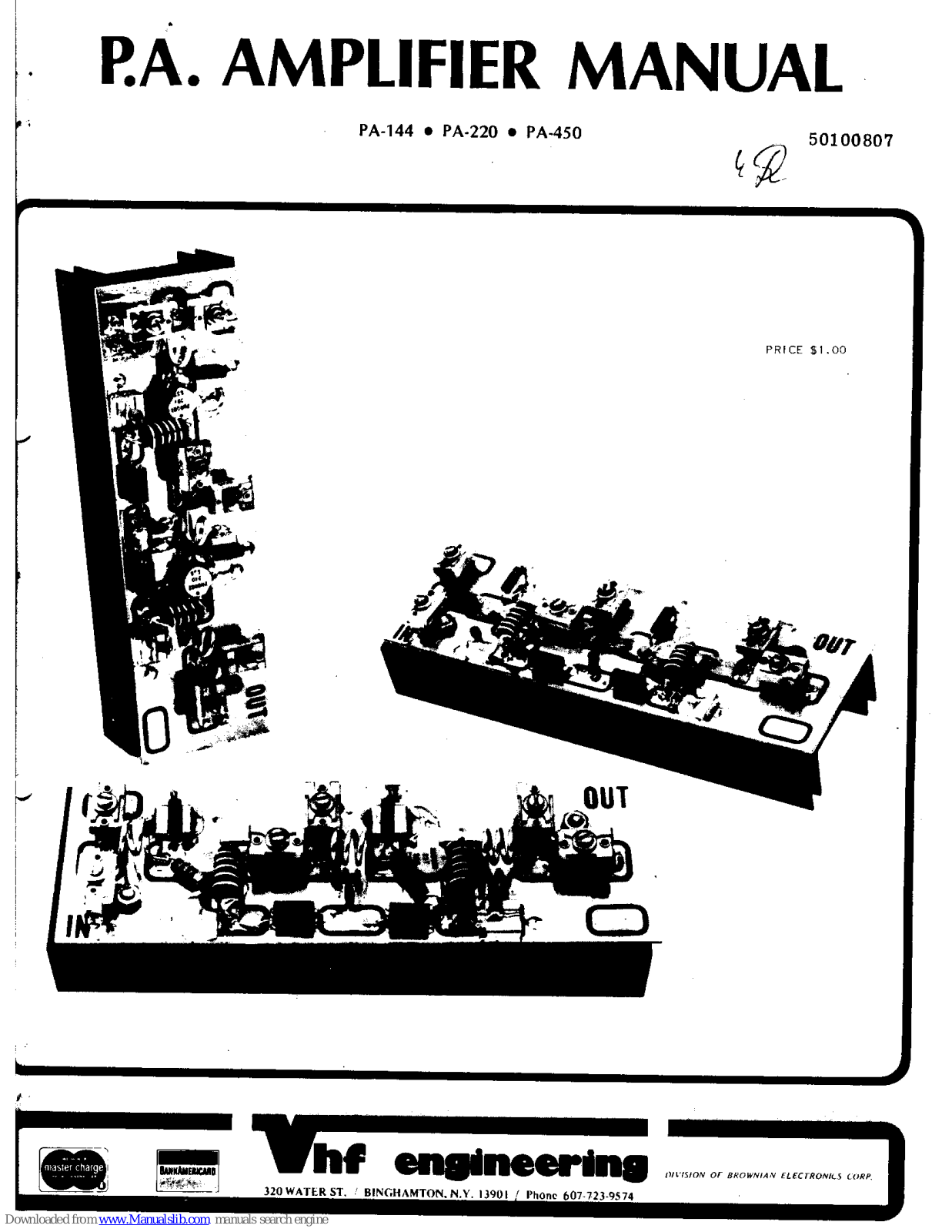 VHF Engineering PA-144, PA-220, PA-450 Manual Manual