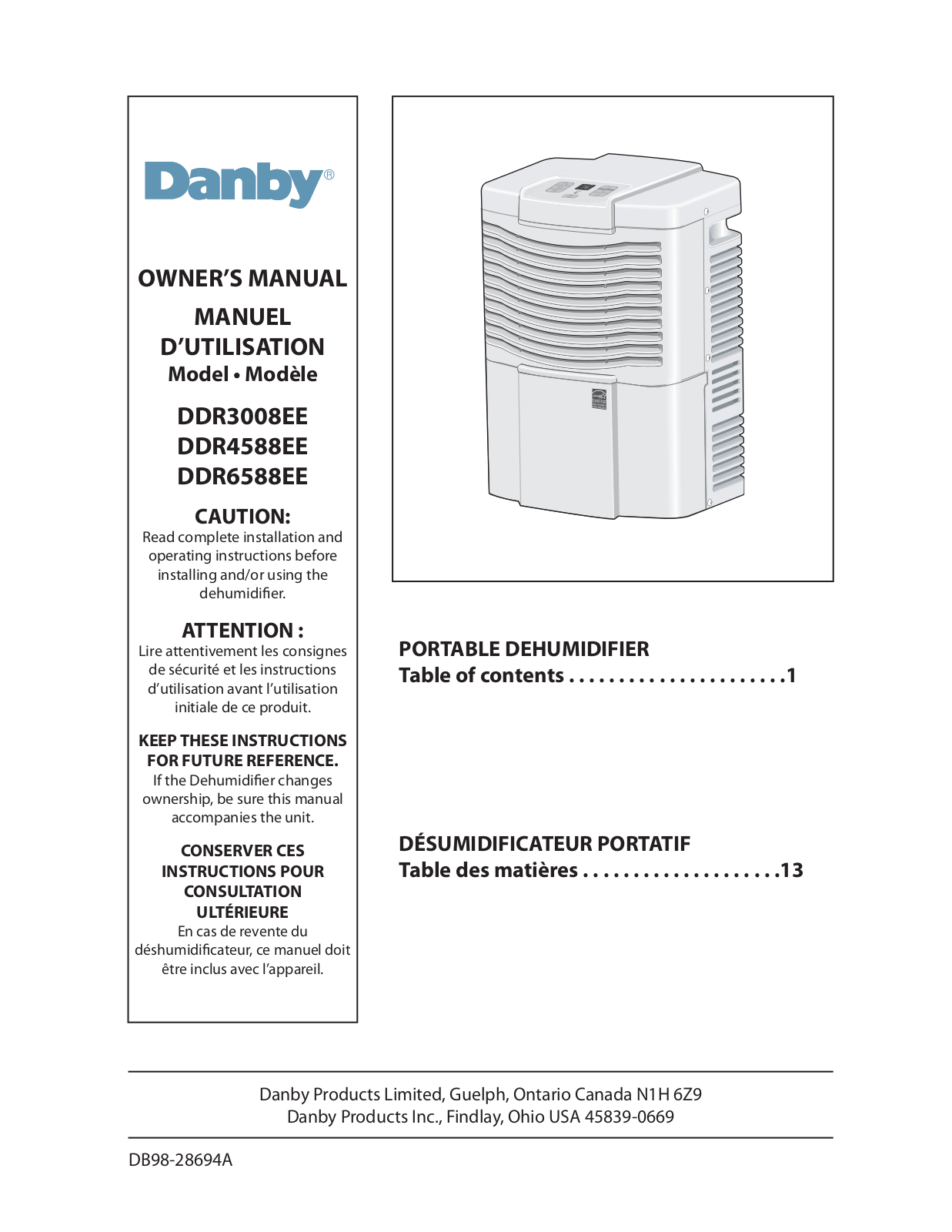 Danby DDR3008EE User Manual