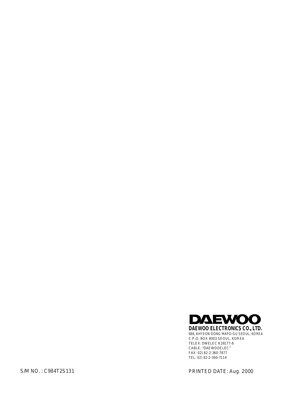 Daewoo KOC-984T2S13 Service Manual