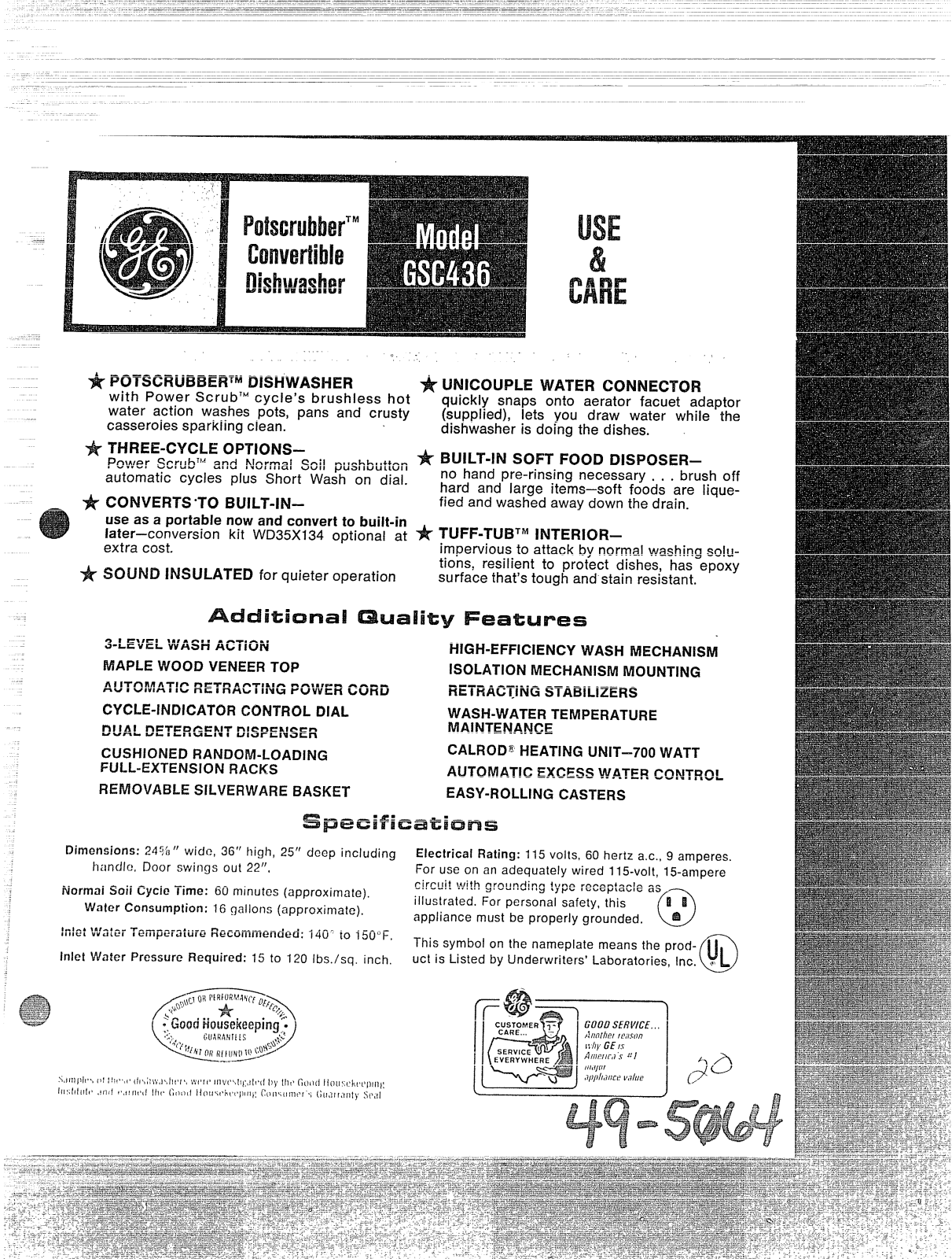 GE GSC436 Use and Care Manual