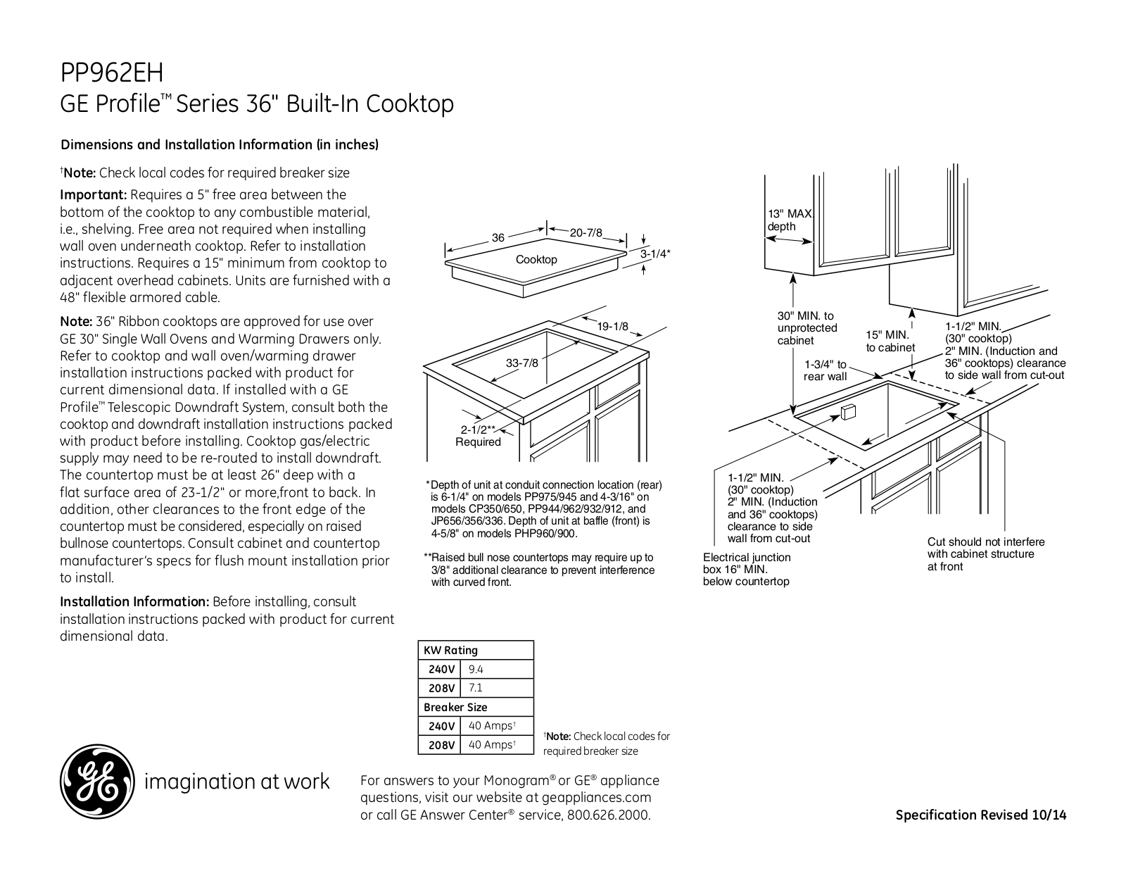 GE PP962EH Specification