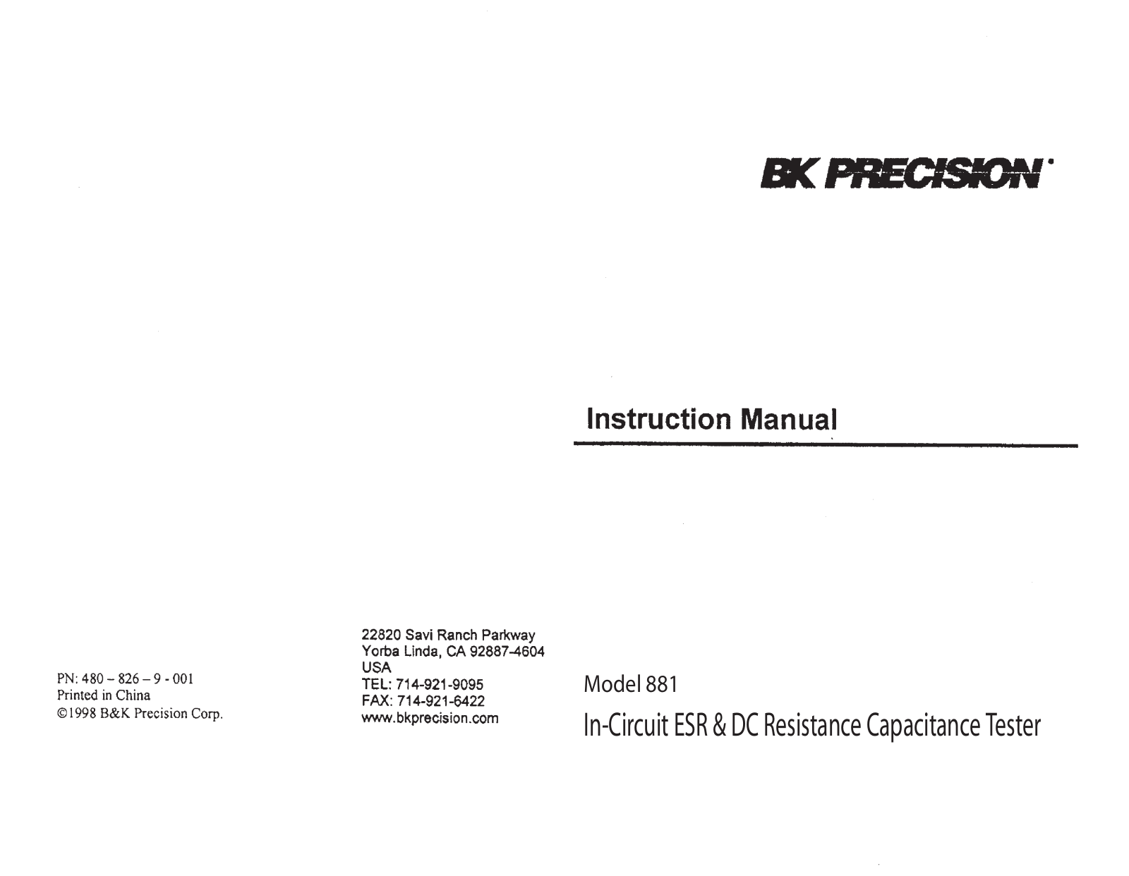 BK Precision 881A User Manual