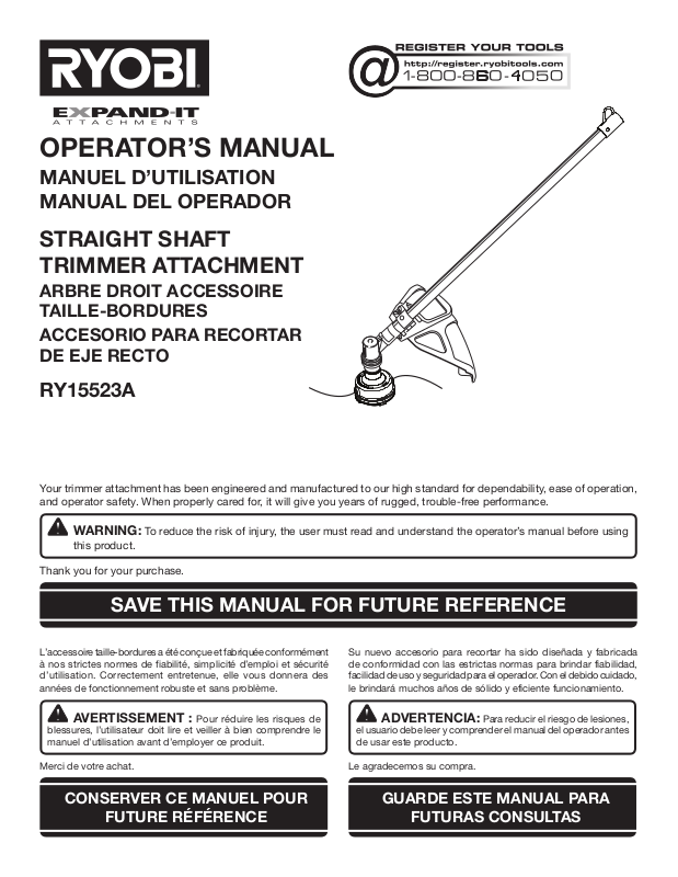 Ryobi RY15523A Owner