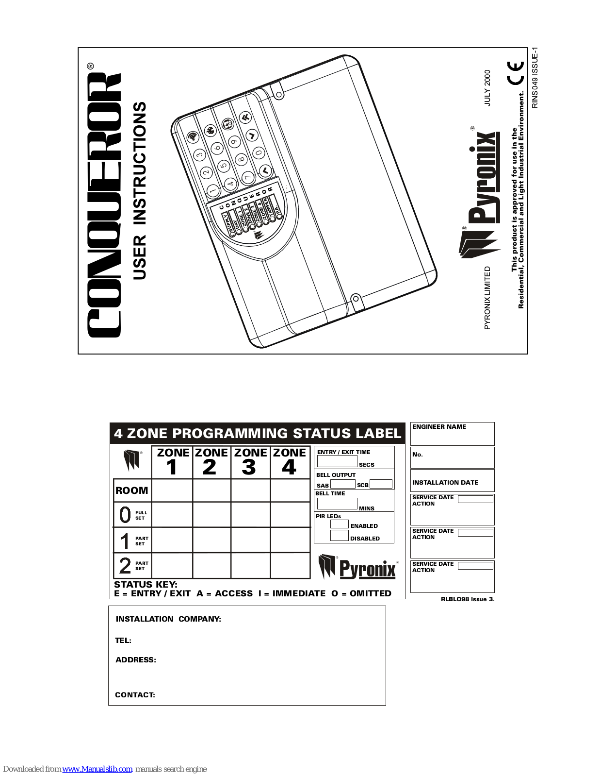 Pyronix Conqueror User Instructions