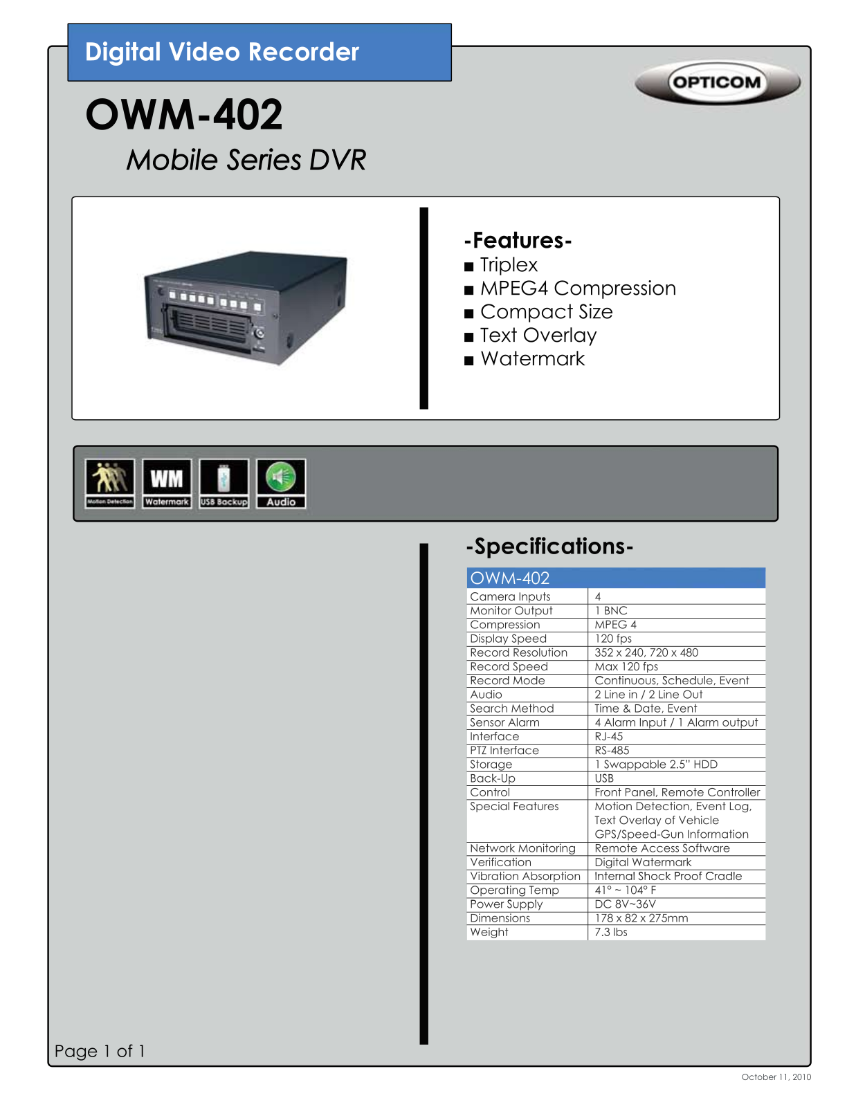 Opticom OWM-402 DATASHEET - ManualMachine.com
