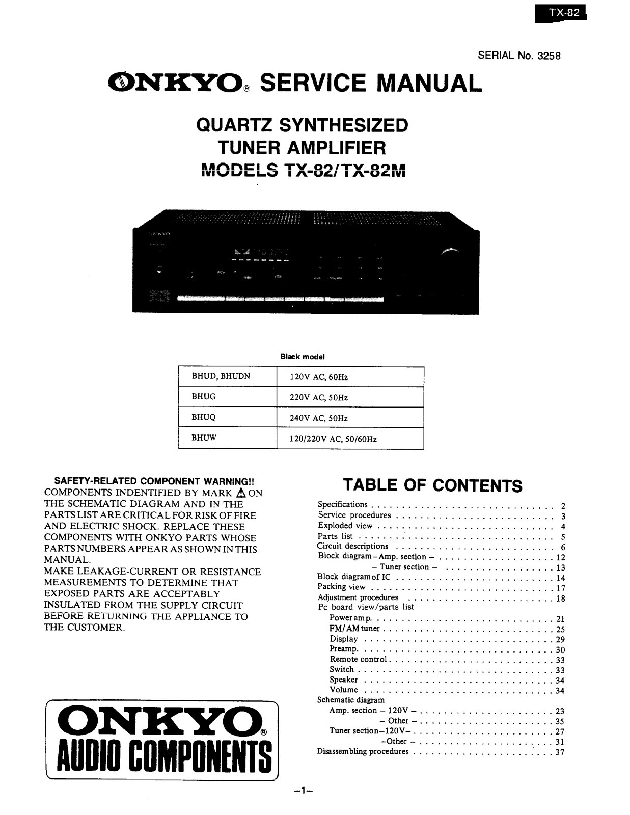 Onkyo TX-82-M Service manual