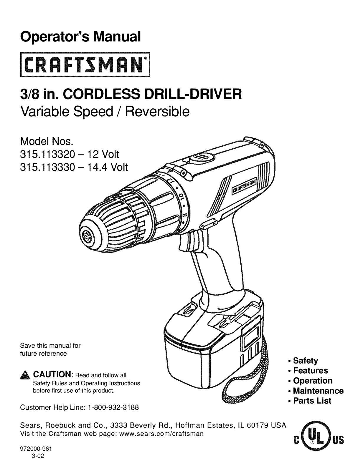 Craftsman 315113330, 315113320 Owner’s Manual