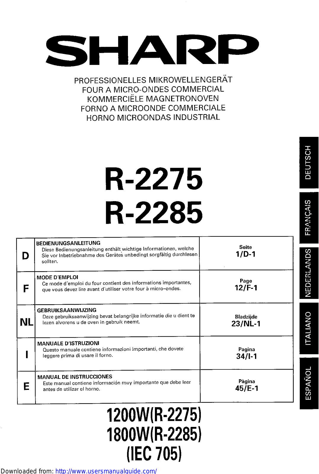 SHARP R-2275/2285 User Manual