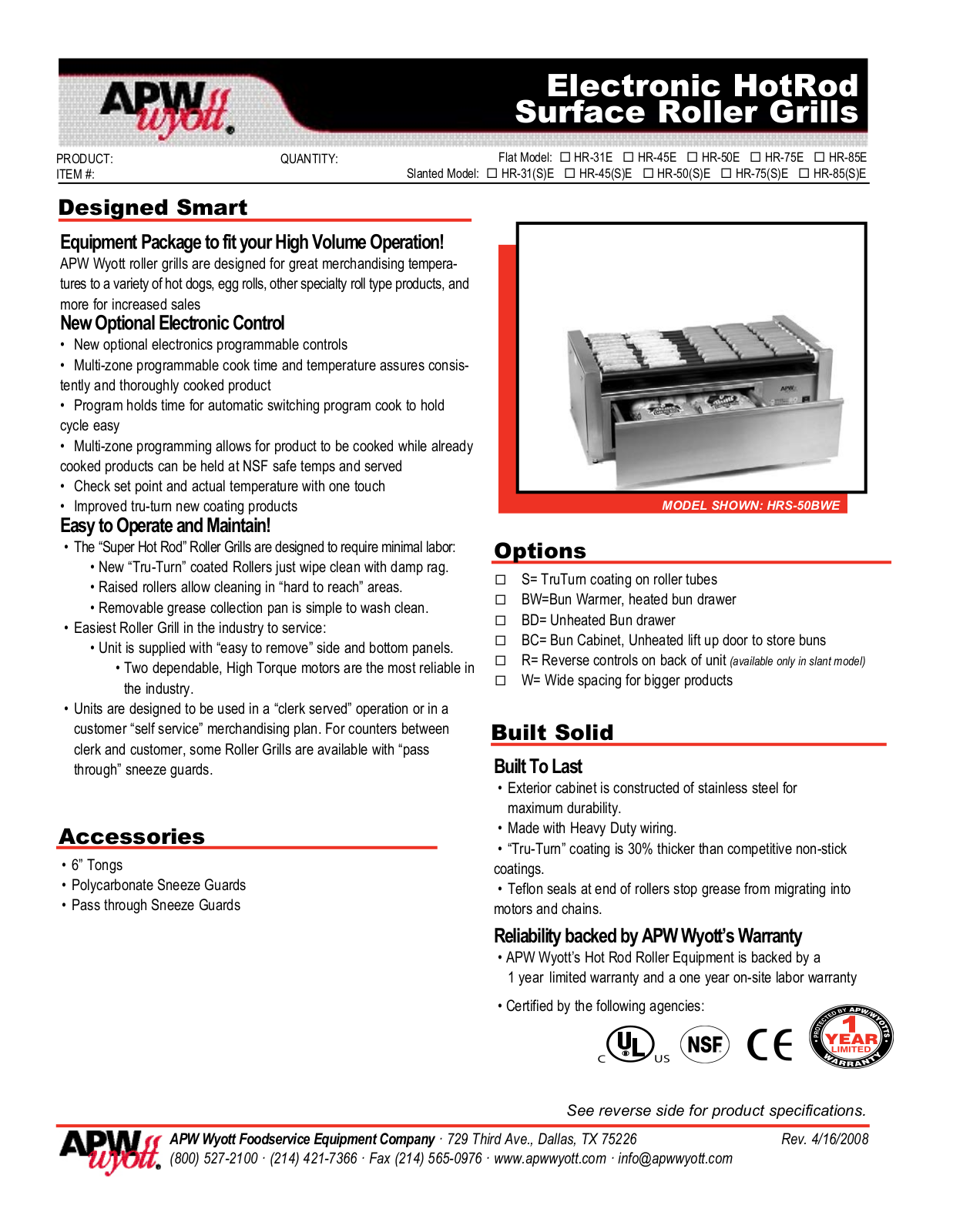 APW Wyott HR-50E, HR-75E, HR-31E, HR-45E, HR-85E User Manual