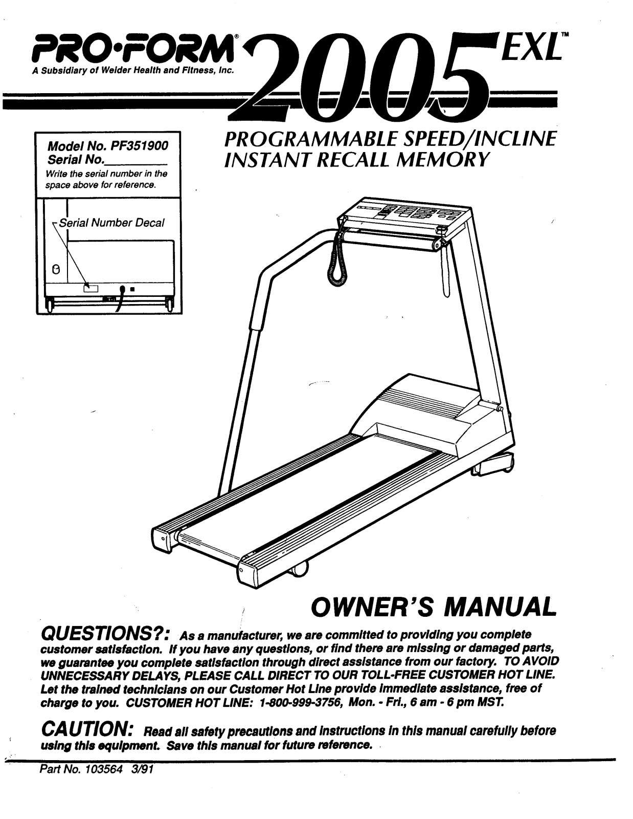 ProForm PF351900 User Manual