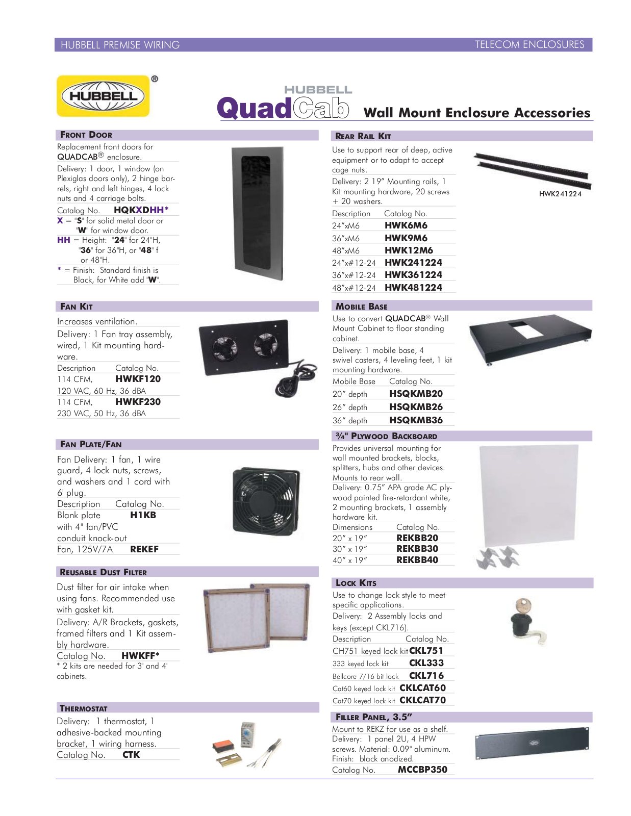 Hubbell QuadCab Wall Mount Enclosure Accessories Catalog