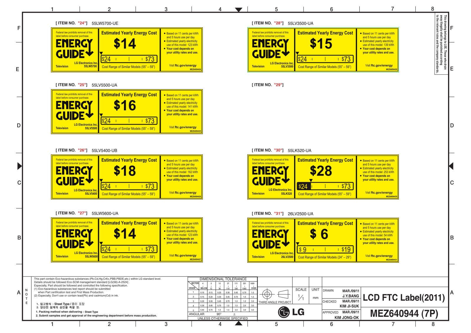 LG 55LW5600 Energy Guide