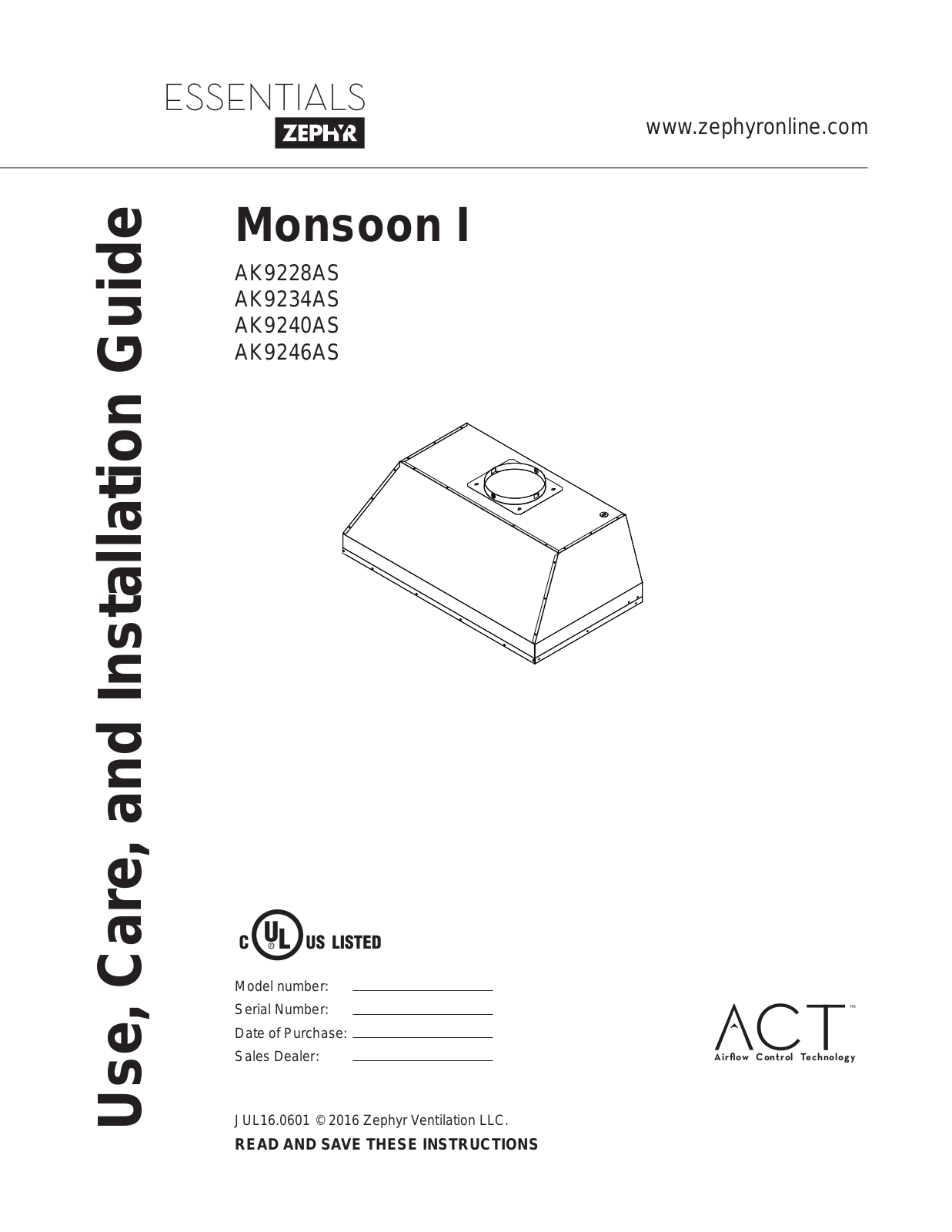 Zephyr AK9240AS User Manual