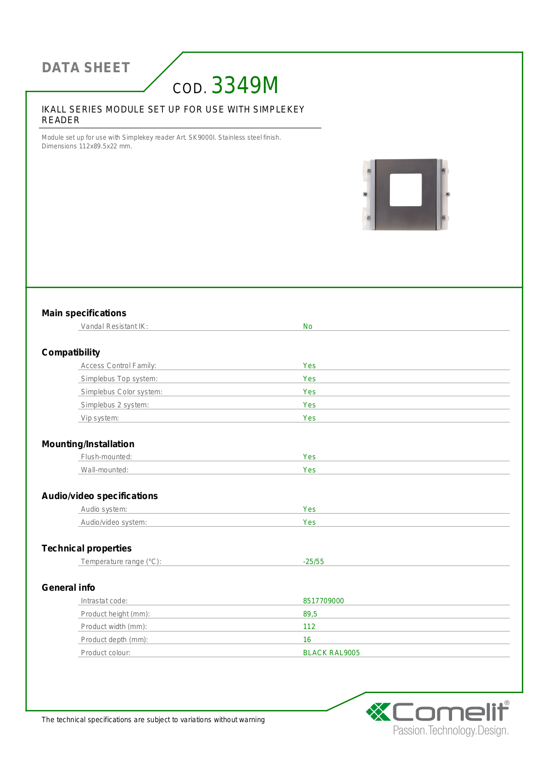 Comelit 3349M Specsheet - ManualMachine.com