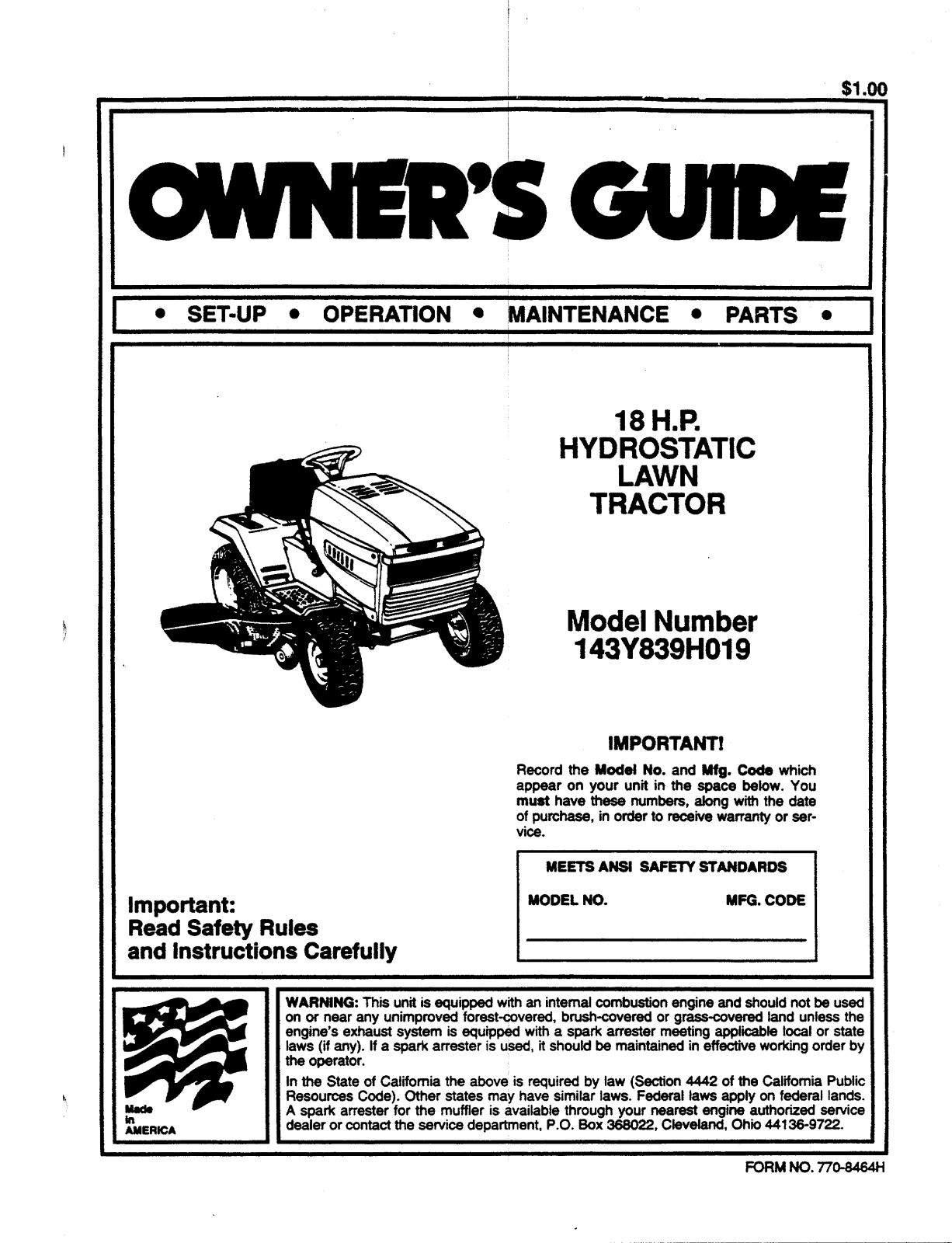 Bolens 143Y839H019 User Manual