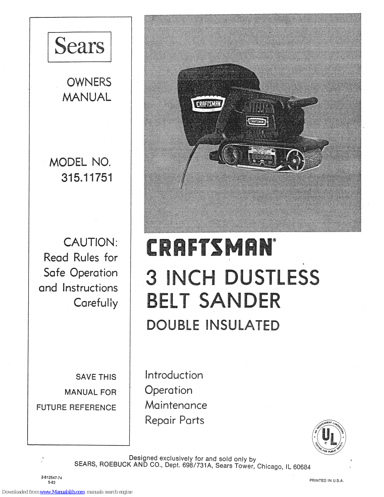 Craftsman 315.11751 Owner's Manual