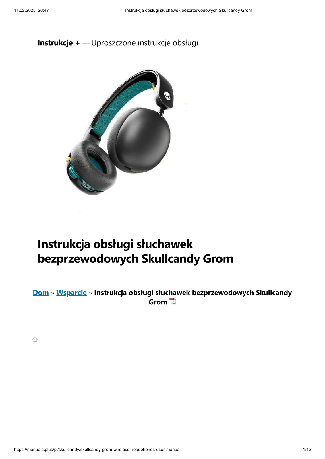 SKULLCANDY Grom Bone Seafoam User guide - ManualMachine.com