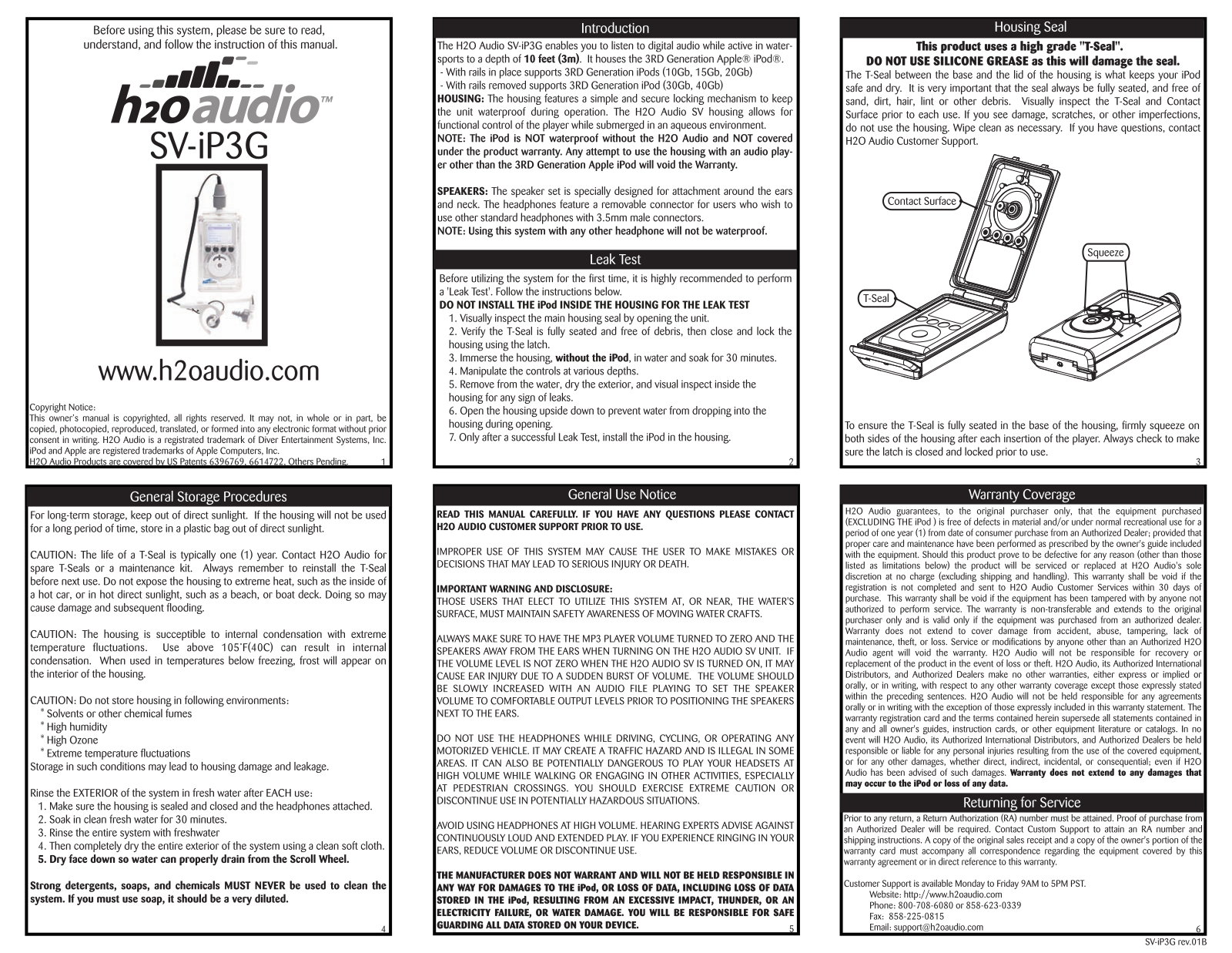 H2O Audio SV-iP3G, S3-1A1 User Manual