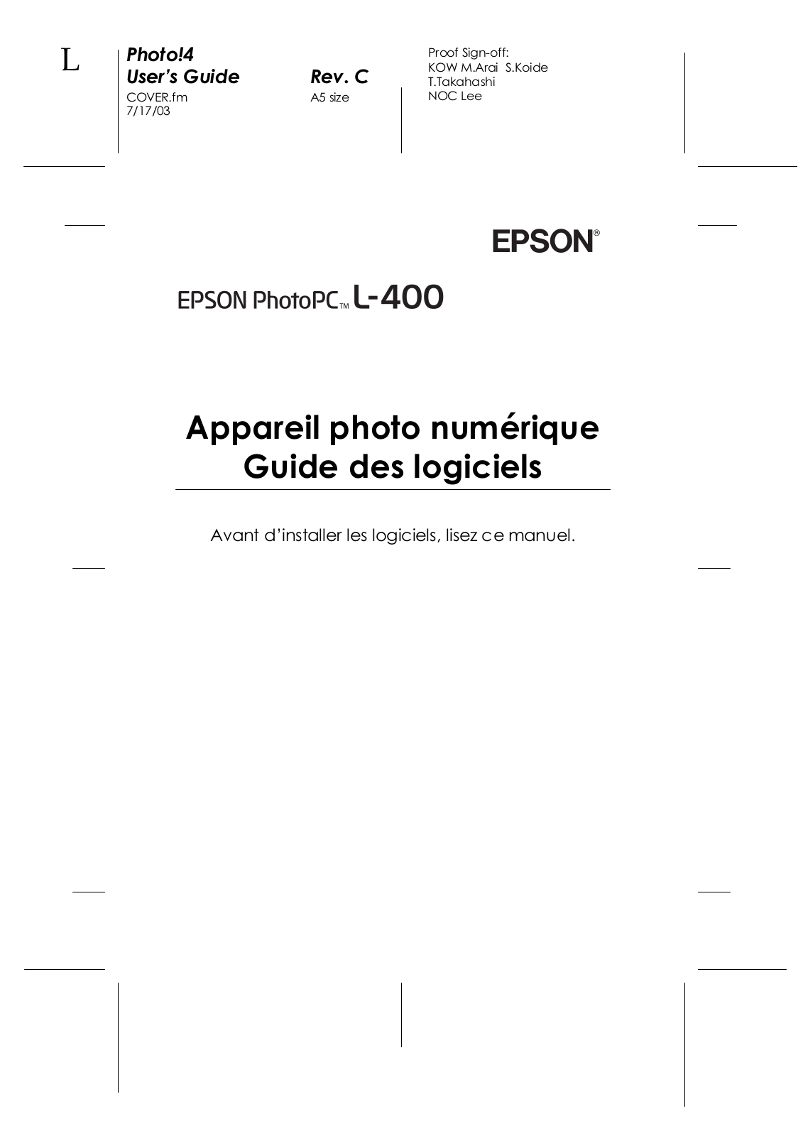 EPSON PHOTOPC L-400 User Manual