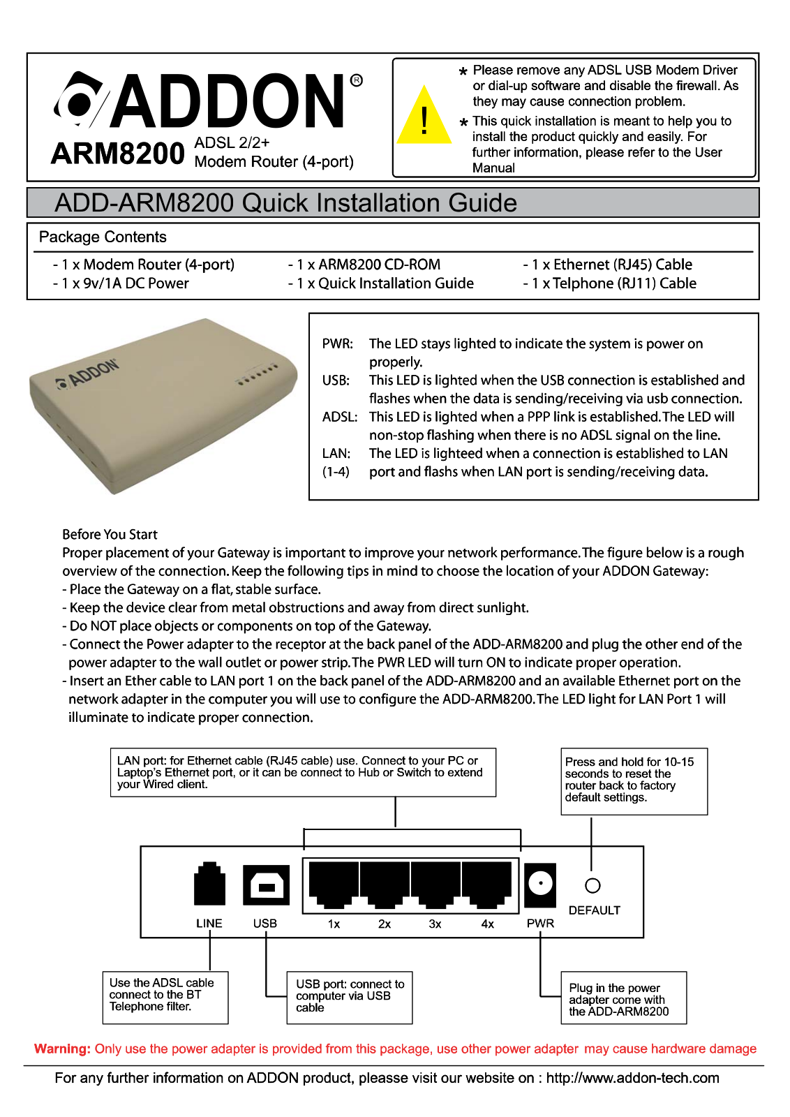 Addon ARM8200 Quick Install Guide