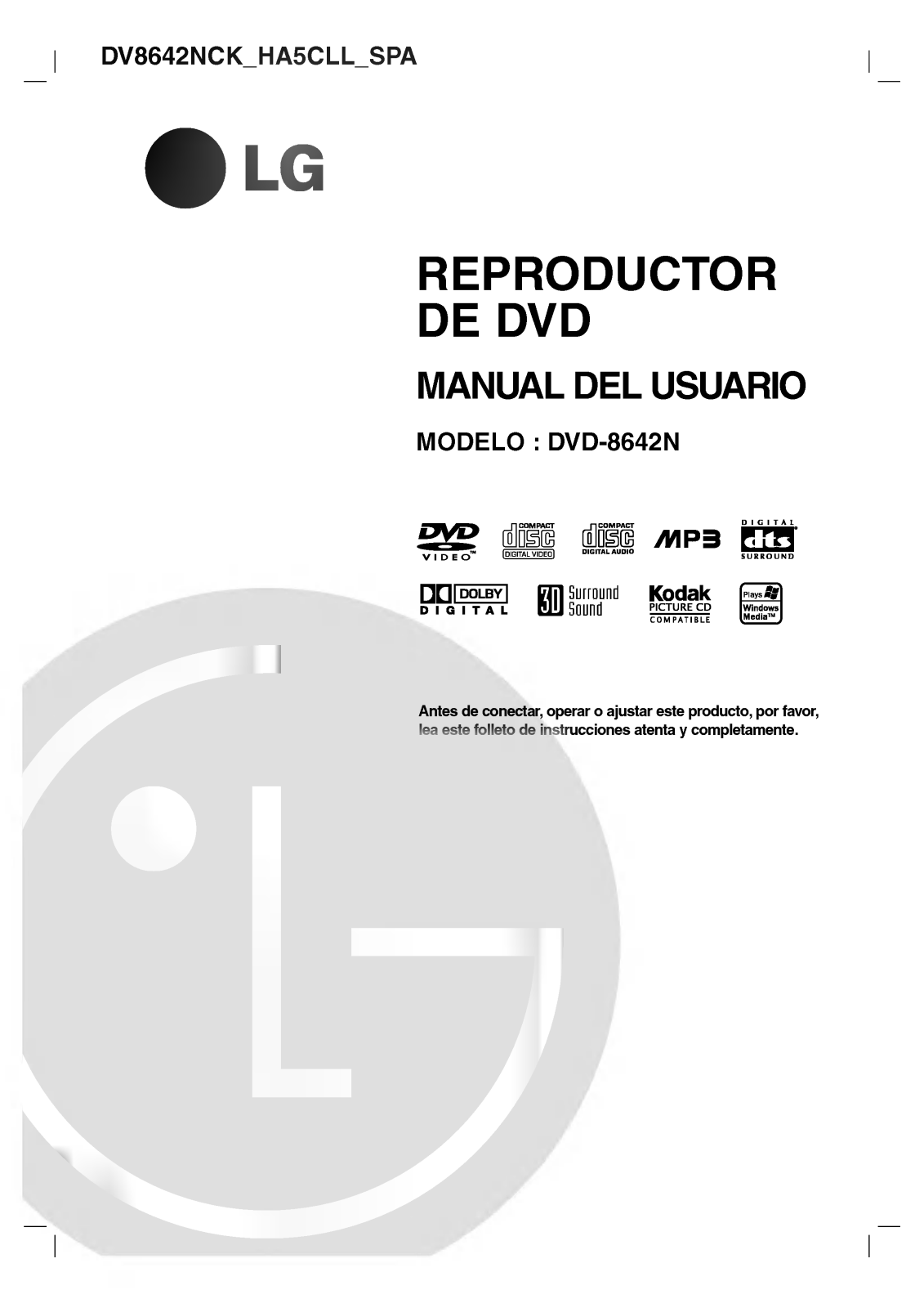 LG DV8642NCK User Manual