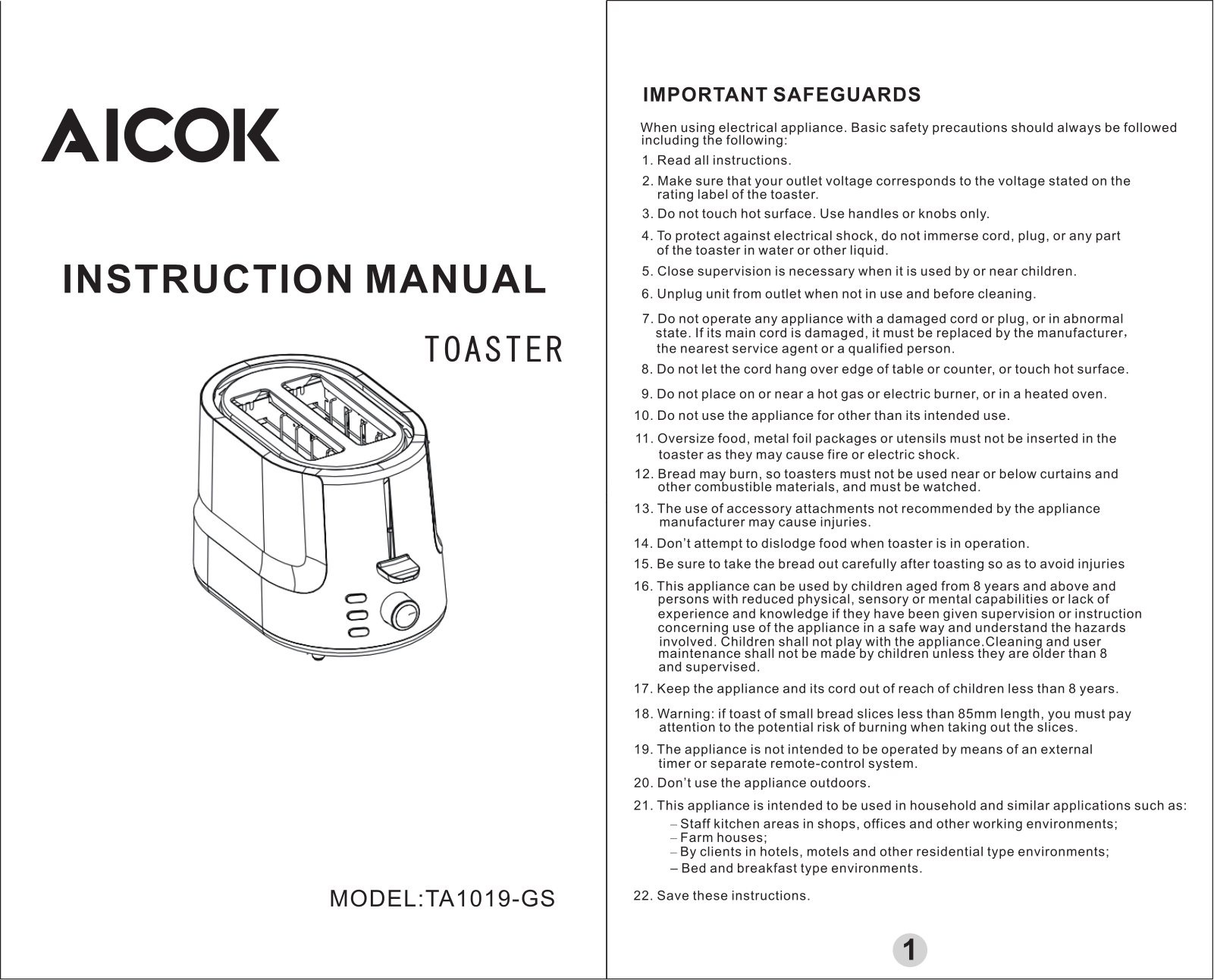 Aicok TA1019-GS User Manual