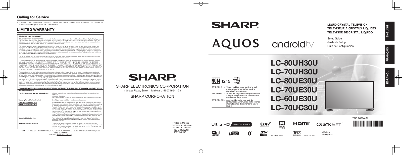 Sharp LC-60UE30U, LC-80UH30U, LC-70UC30U, LC-70UE30U, LC-70UH30U User Manual