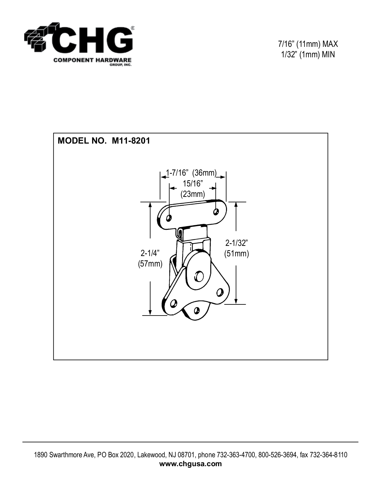 Component Hardware M11-8201 User Manual