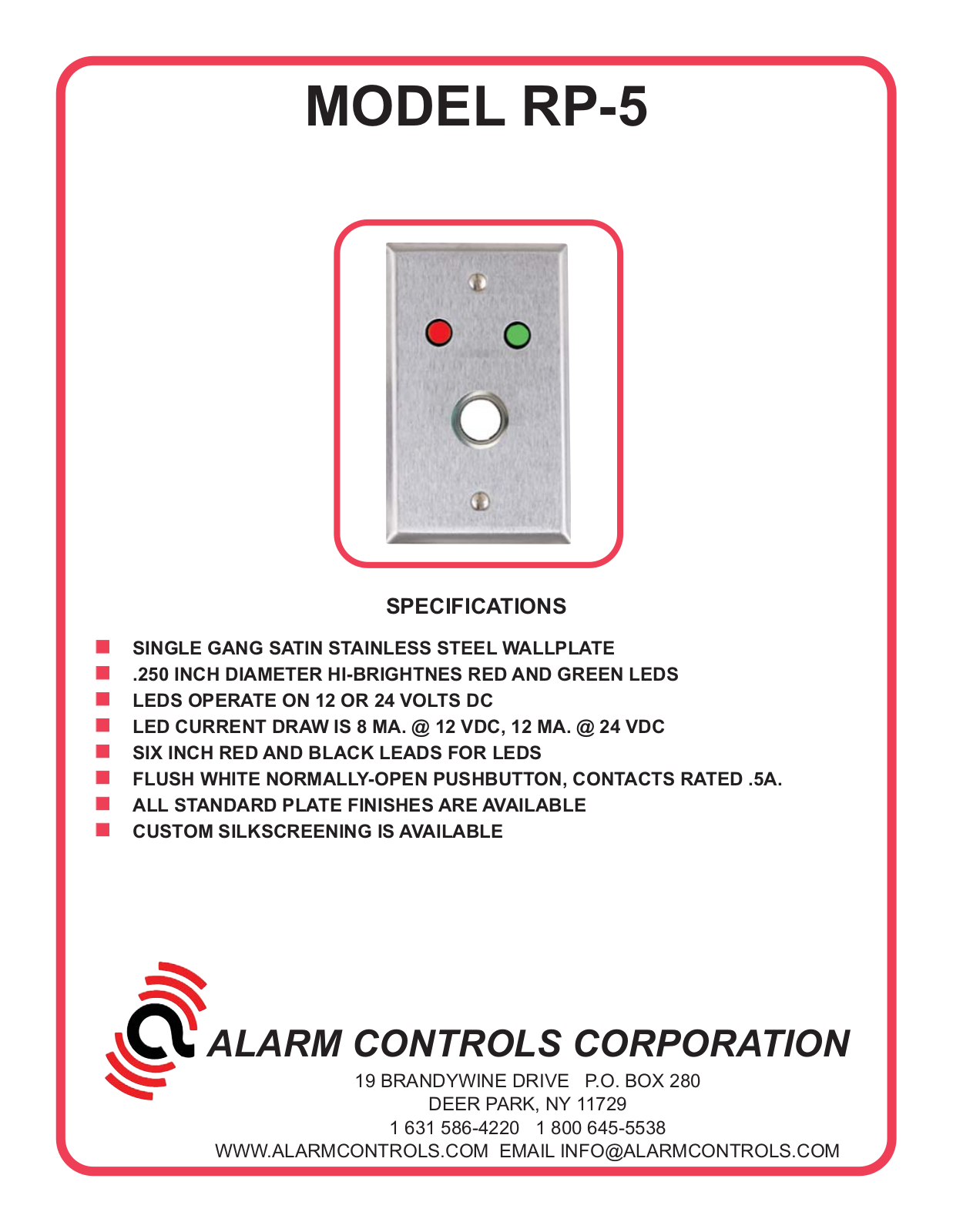 Alarm Controls RP-05 Specsheet