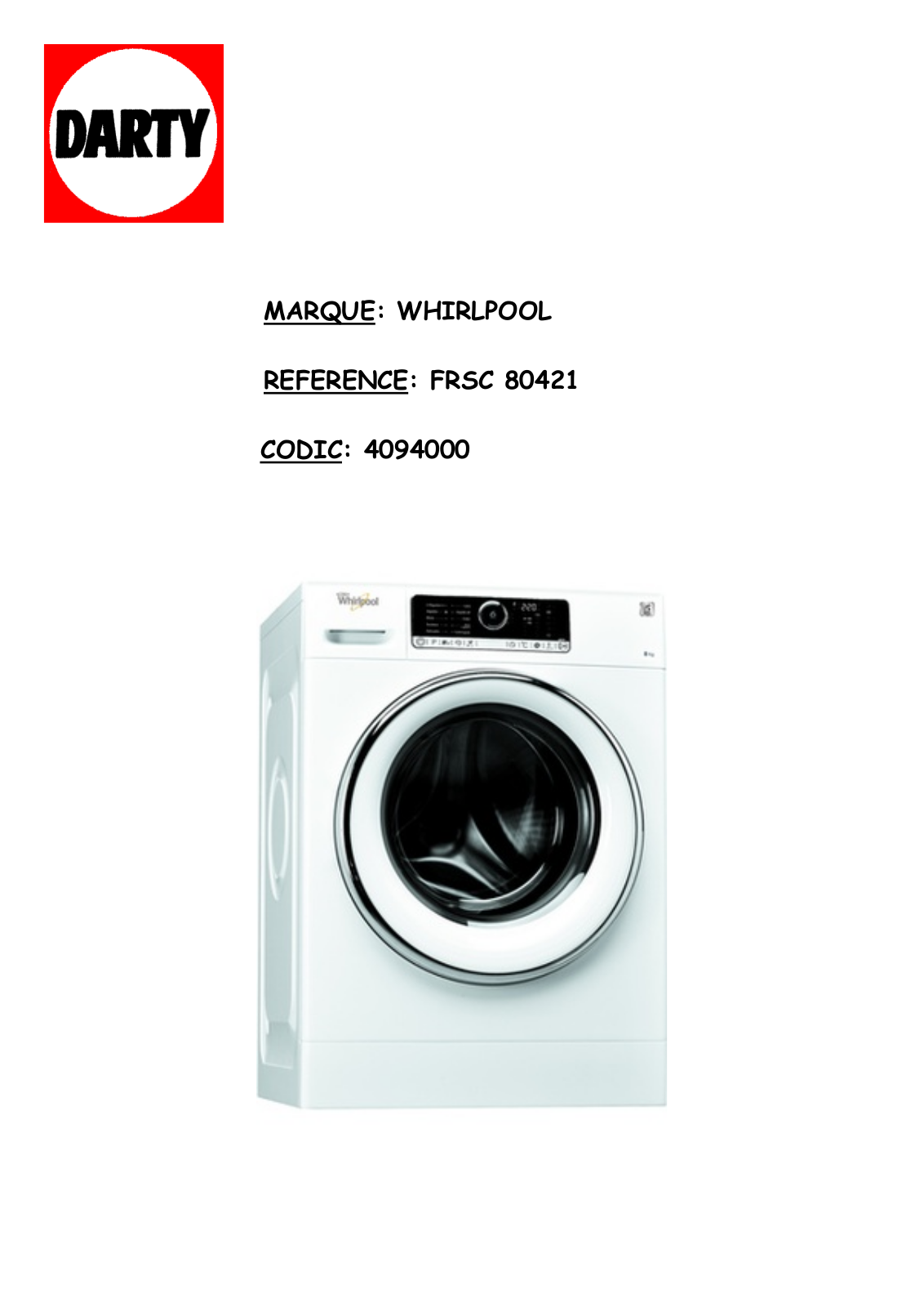 WHIRLPOOL FSCR80421 SUPREME CARE User Manual