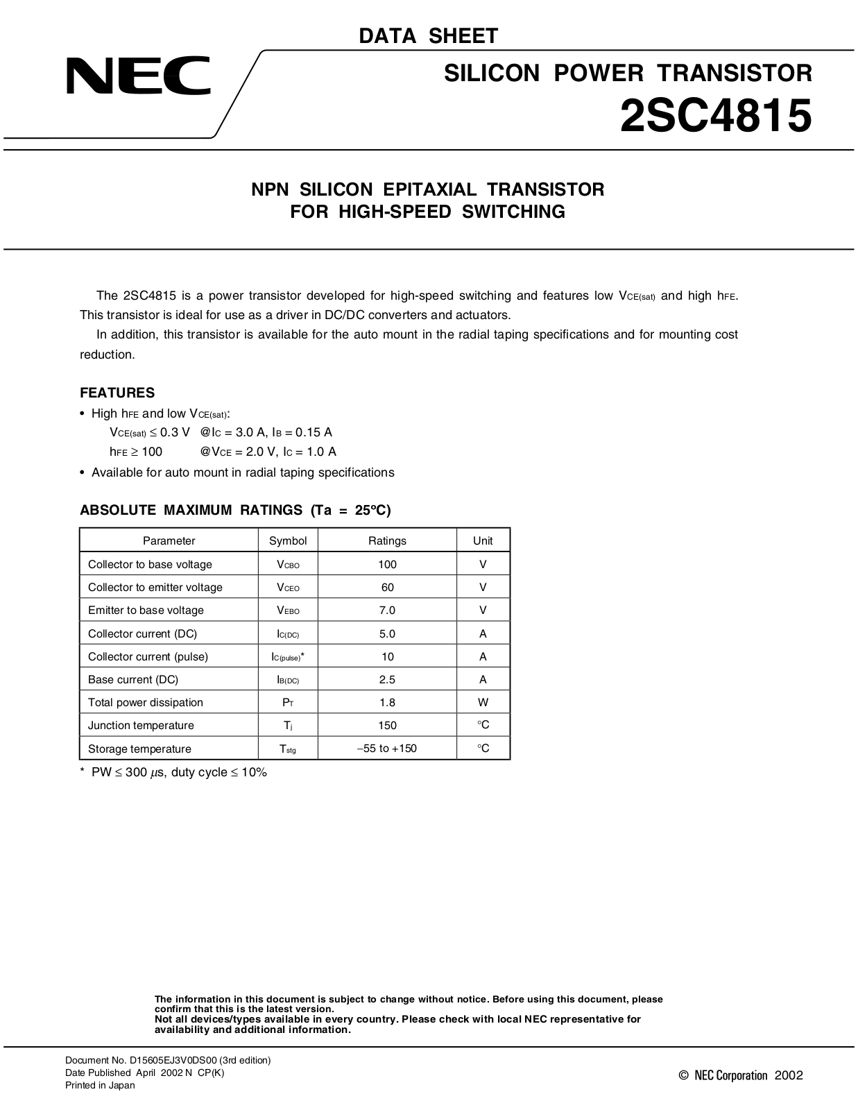 NEC 2sc4815 Datasets - ManualMachine.com