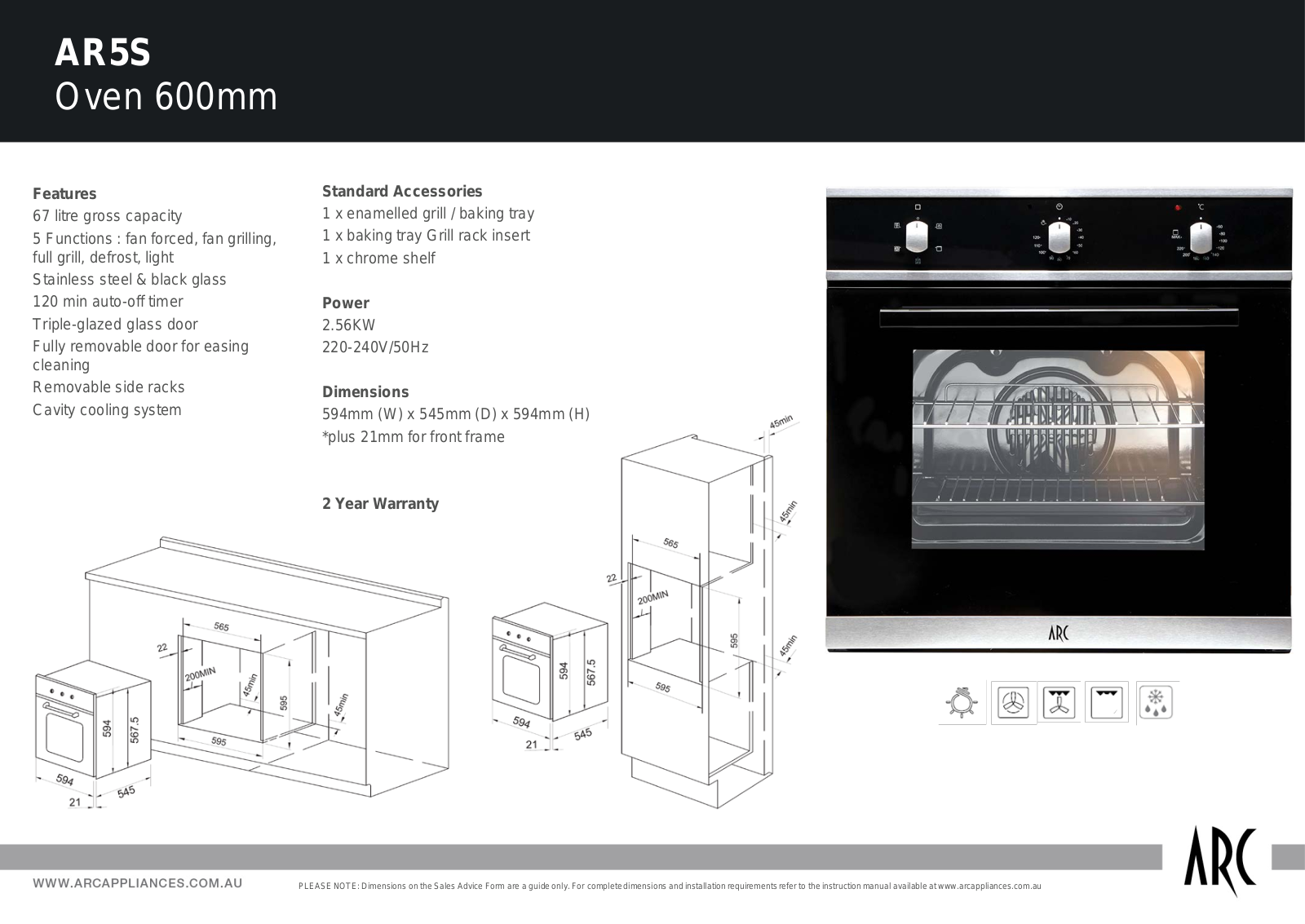 Arc AR5S Specifications Sheet