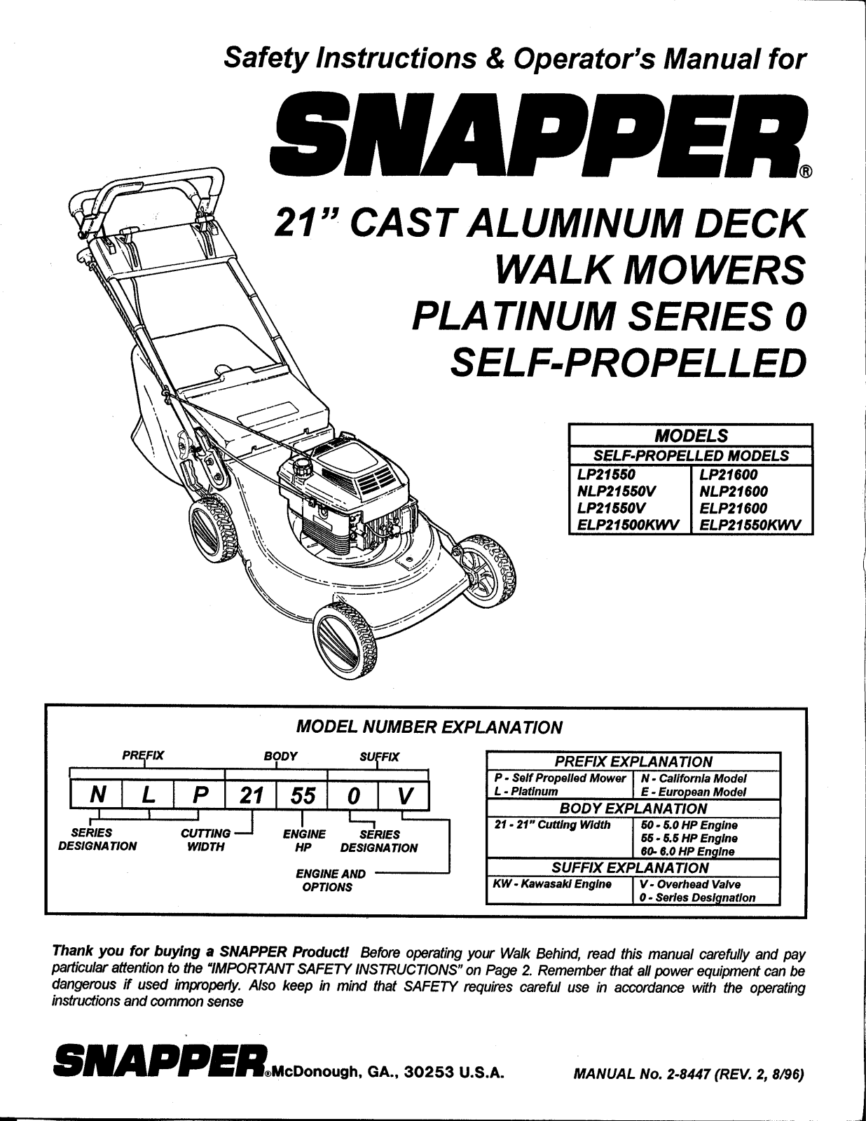 Snapper ELP21600, ELP21550KWV, LP21600, NLP21550V, NLP21600 User Manual