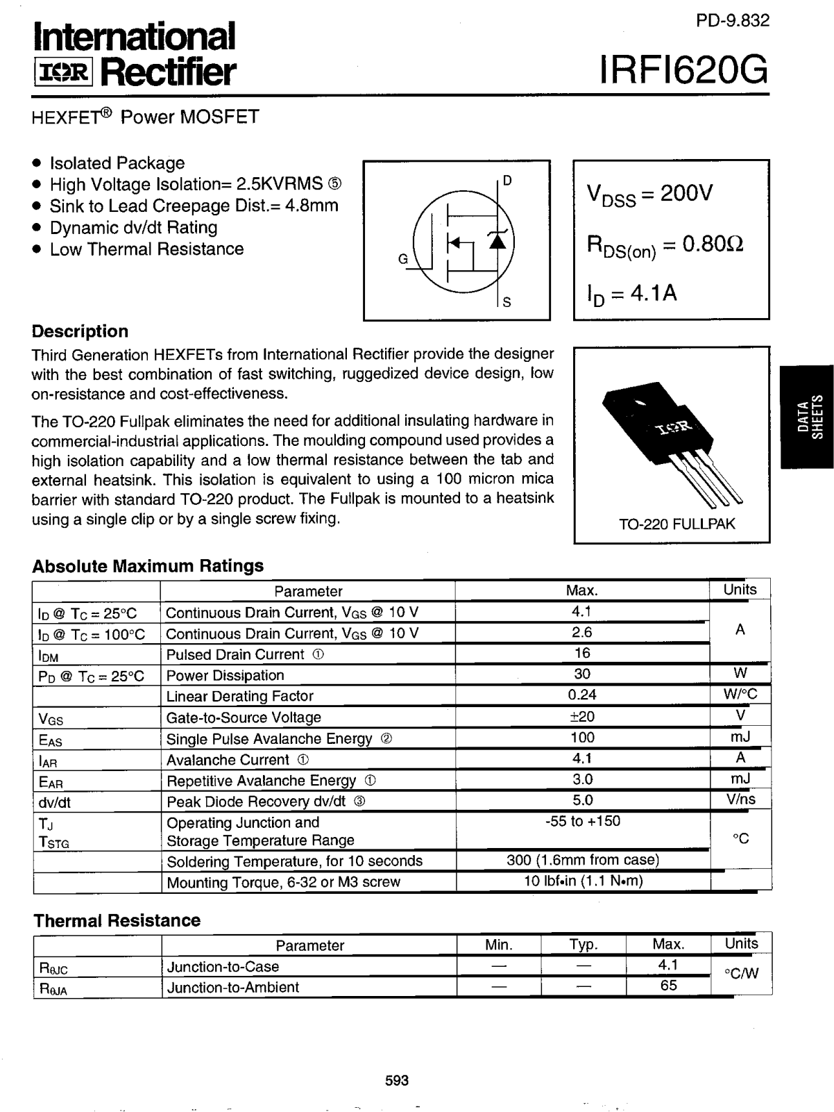 International Rectifier IRFI620G Datasheet