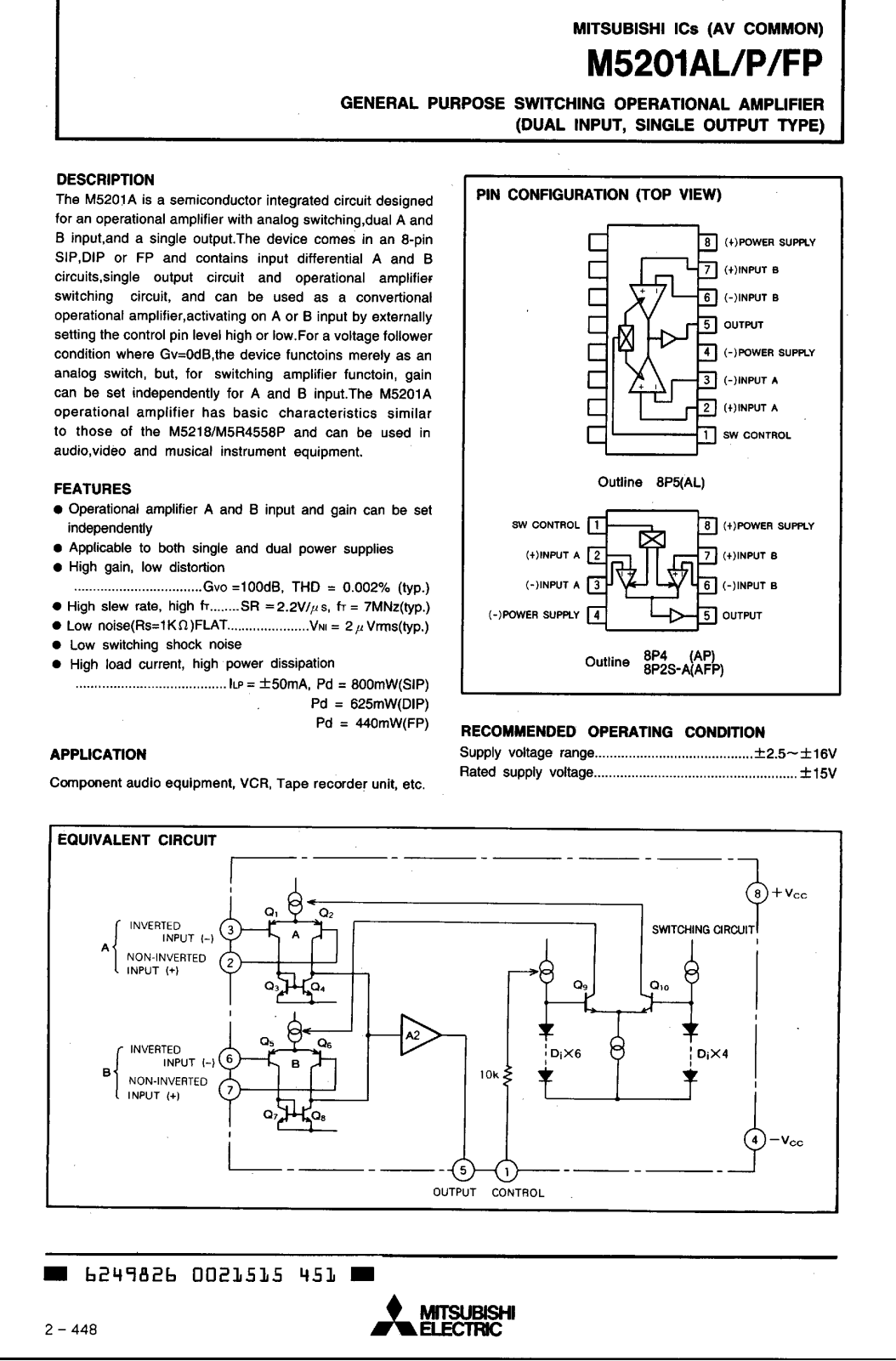 Mitsubishi M5201AFP, M5201AP, M5201AL Datasheet