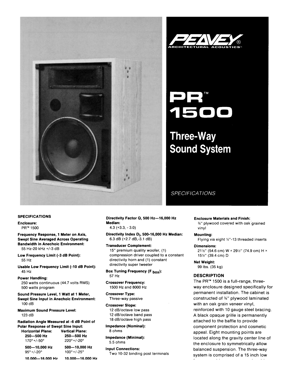 Peavey PR 1500 User Manual