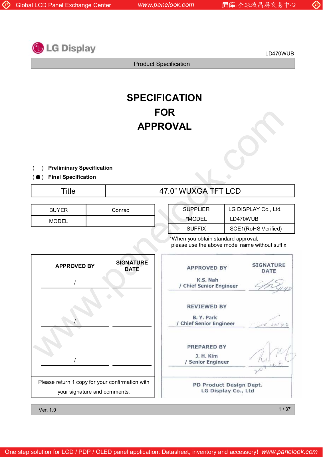 LG Display LD470WUB-SCE1 Specification