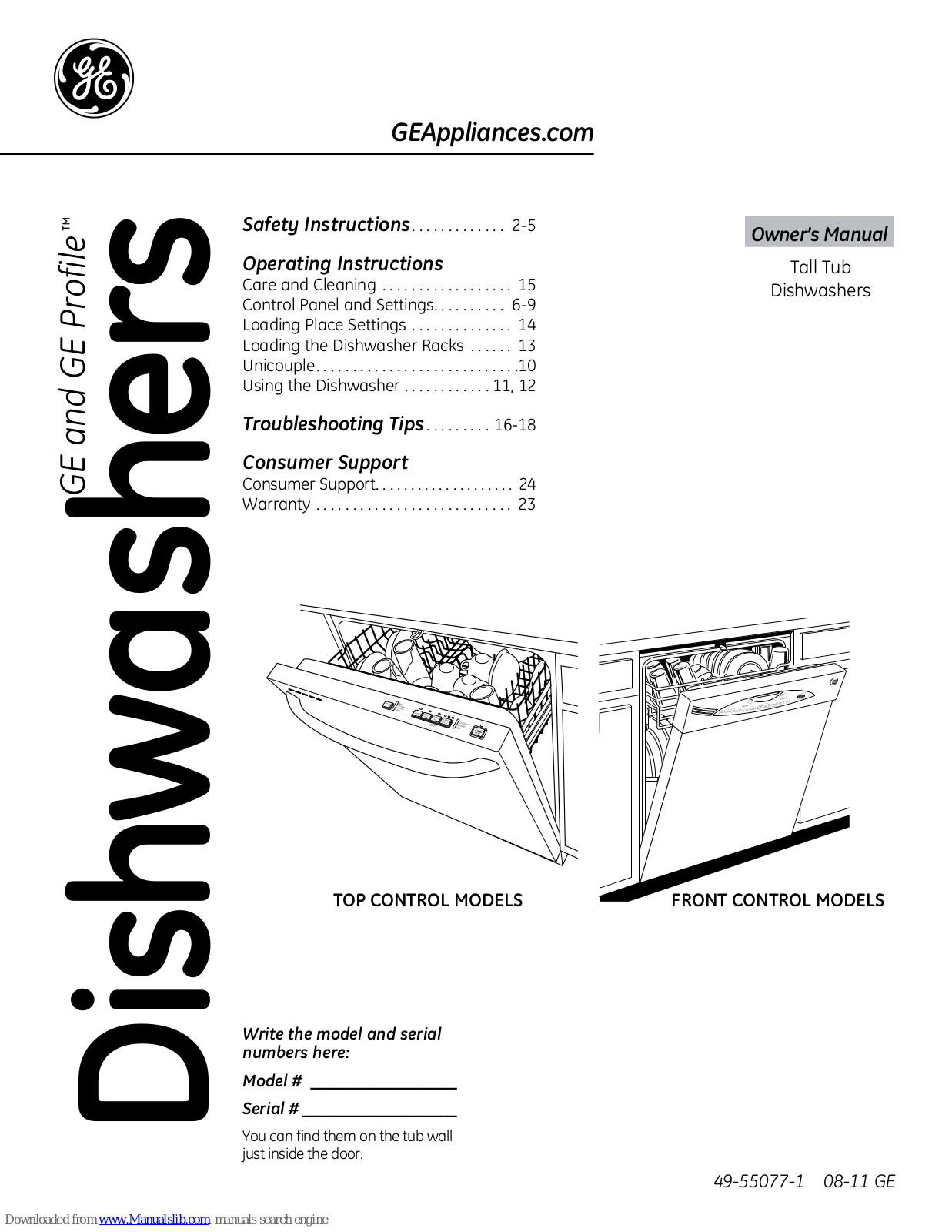 GE GHDT168VSS, GLD2850VCS, GLC5604V, GLD2800V, GLD4500V Owner's Manual