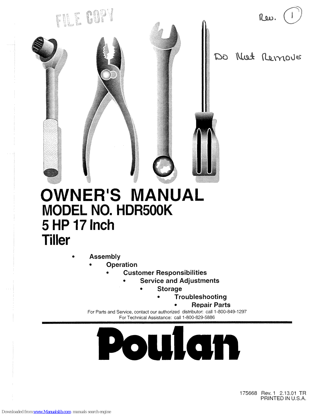 Poulan Pro HDR500K Owner's Manual