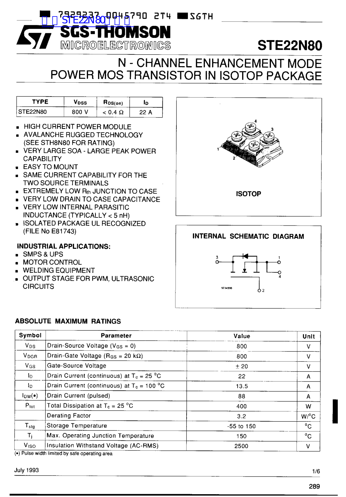 ST STE22N80 User Manual