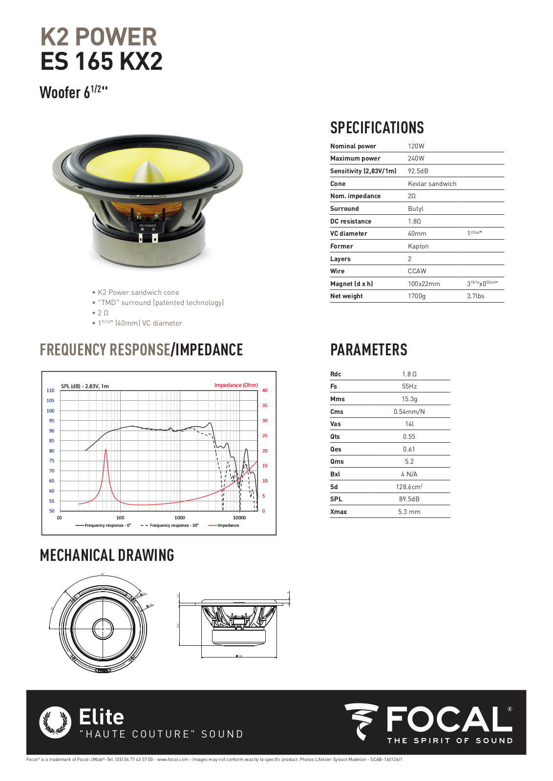 Focal ES165KX2 Specification Sheet