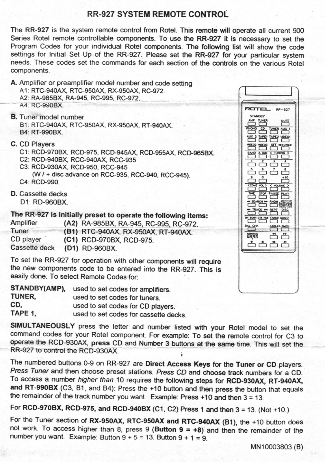 Rotel RR-927 User Manual