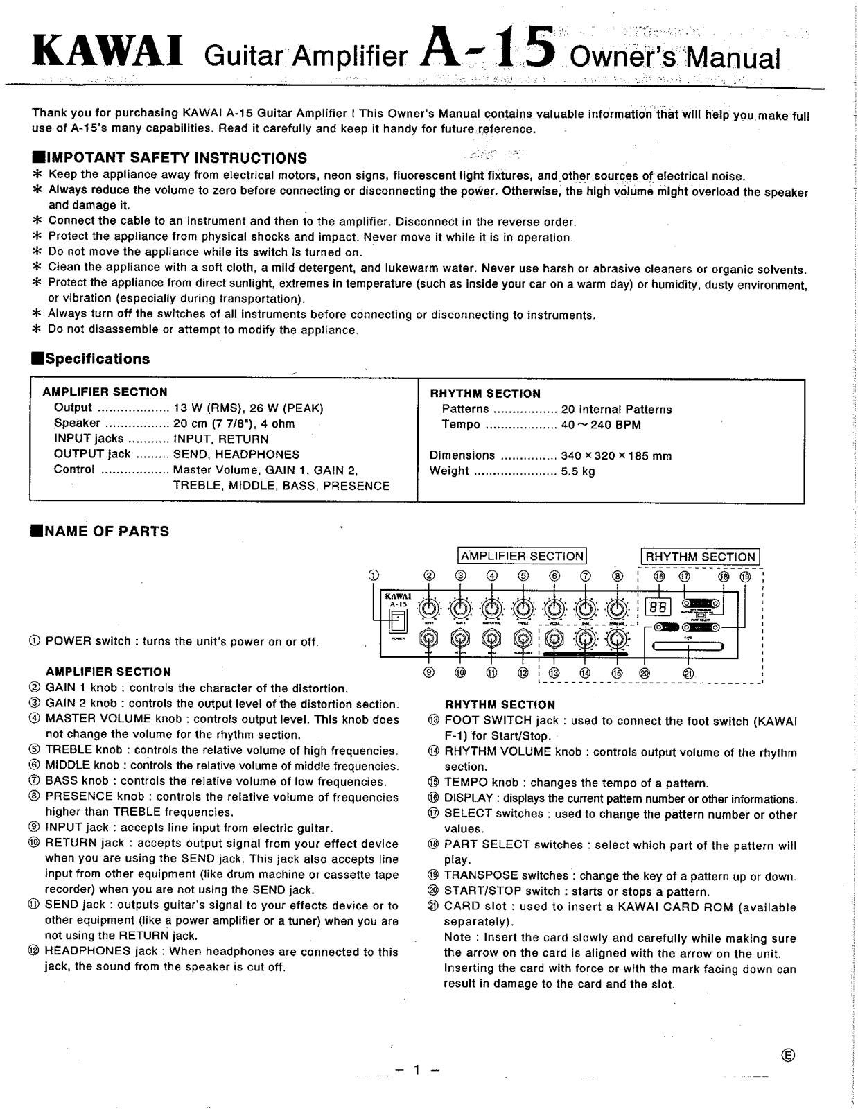 Kawai A-15 User Manual