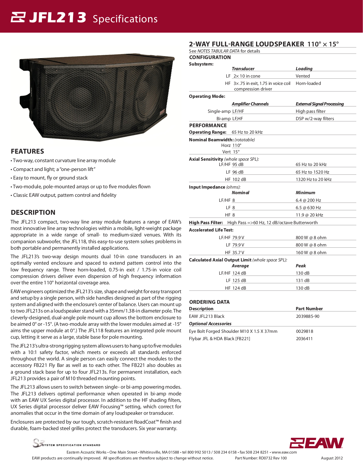 EAW JFL213 Specifications