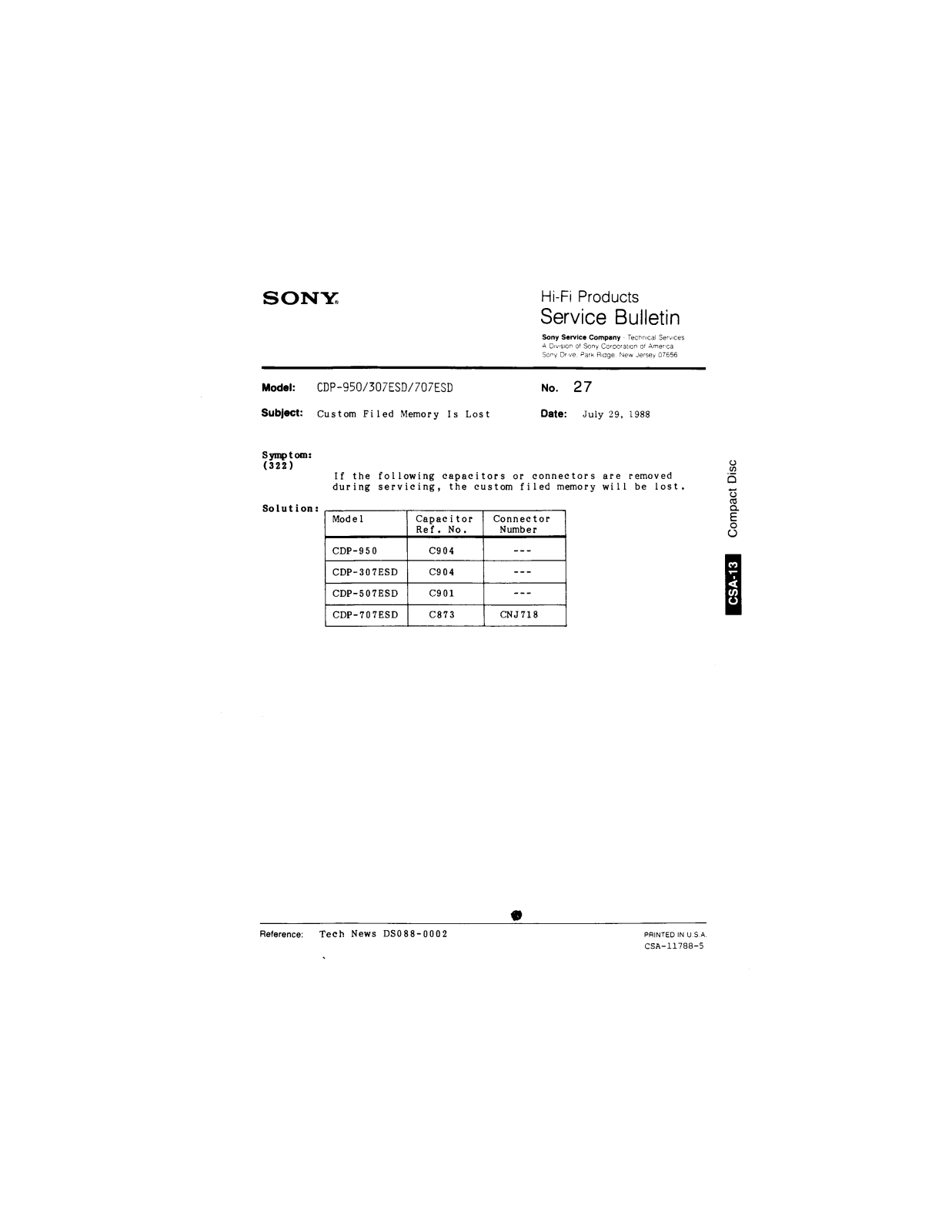 Sony CDP-950, CDP-307ESD, CDP-707ESD Service Manual