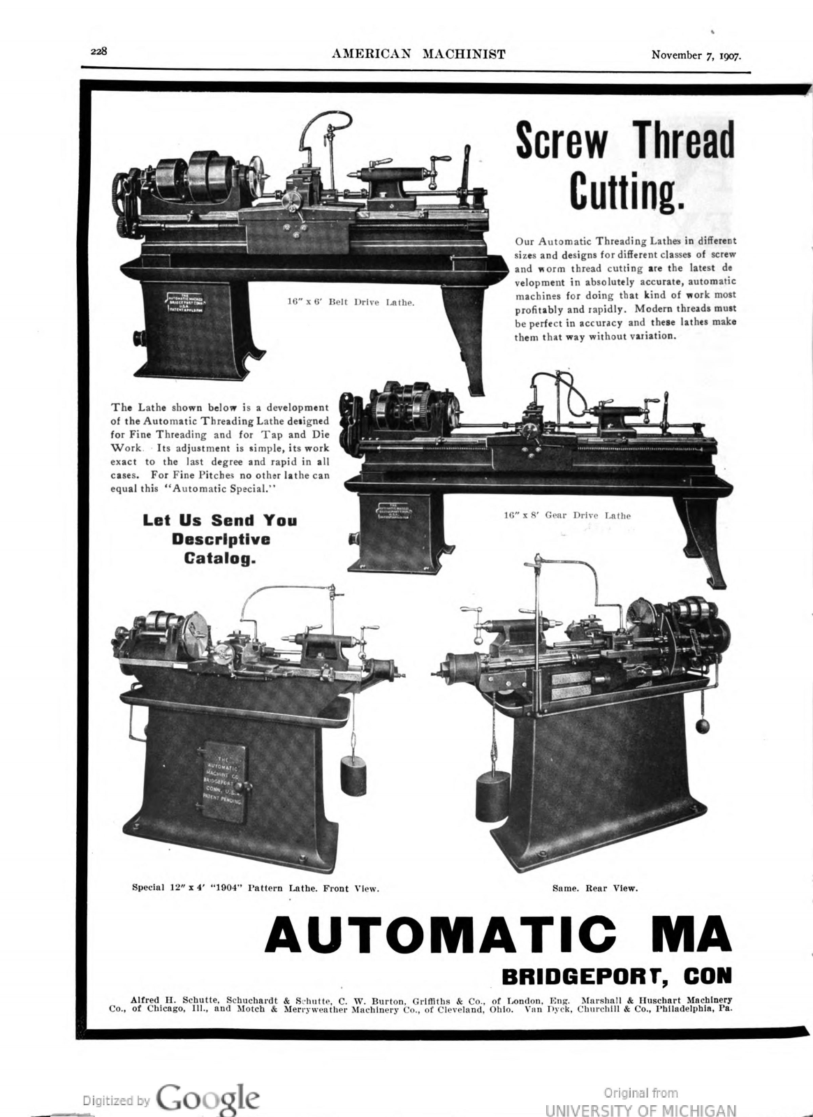 Automatic Machine Screw Thread Cutting, Worm Thread Cutting (2 page ad) Other - ManualMachine.com