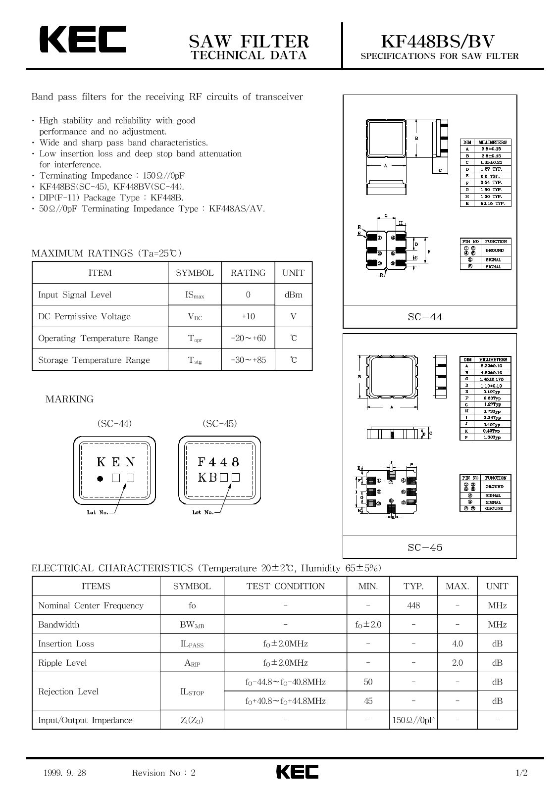 KEC KF448BV, KF448BS Datasheet